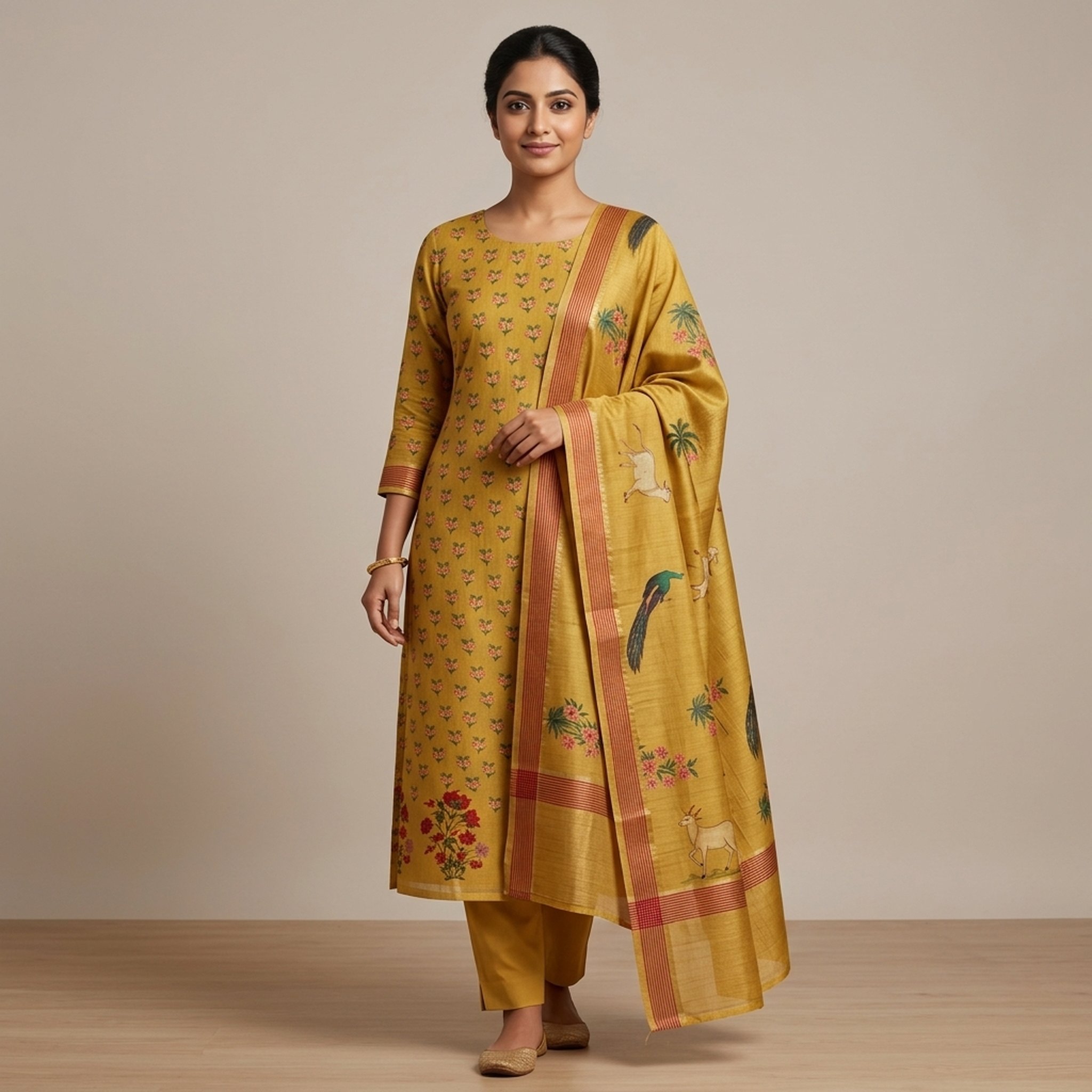 Noopur Clothing Mustard Yellow Floral Print Salwar Suit
