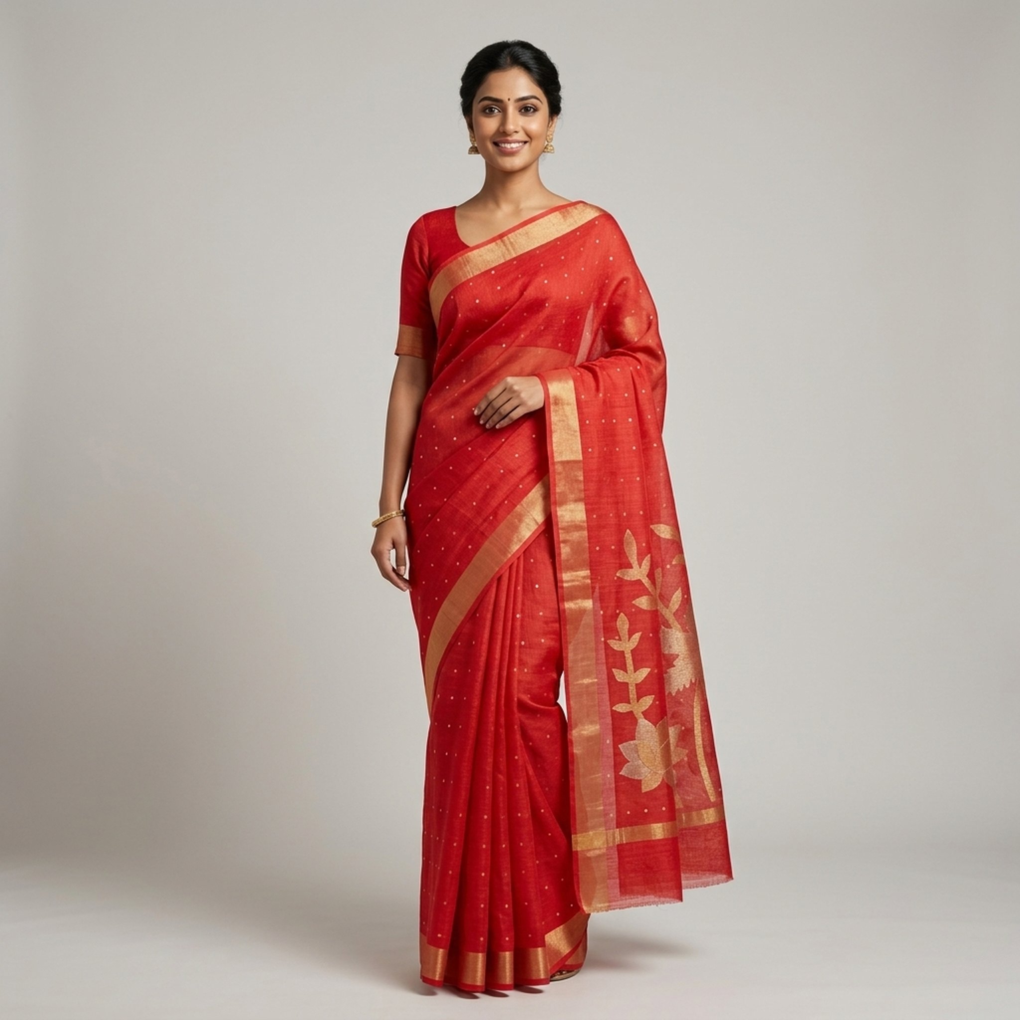 Noopur Clothing Red Gold Zari Woven Saree