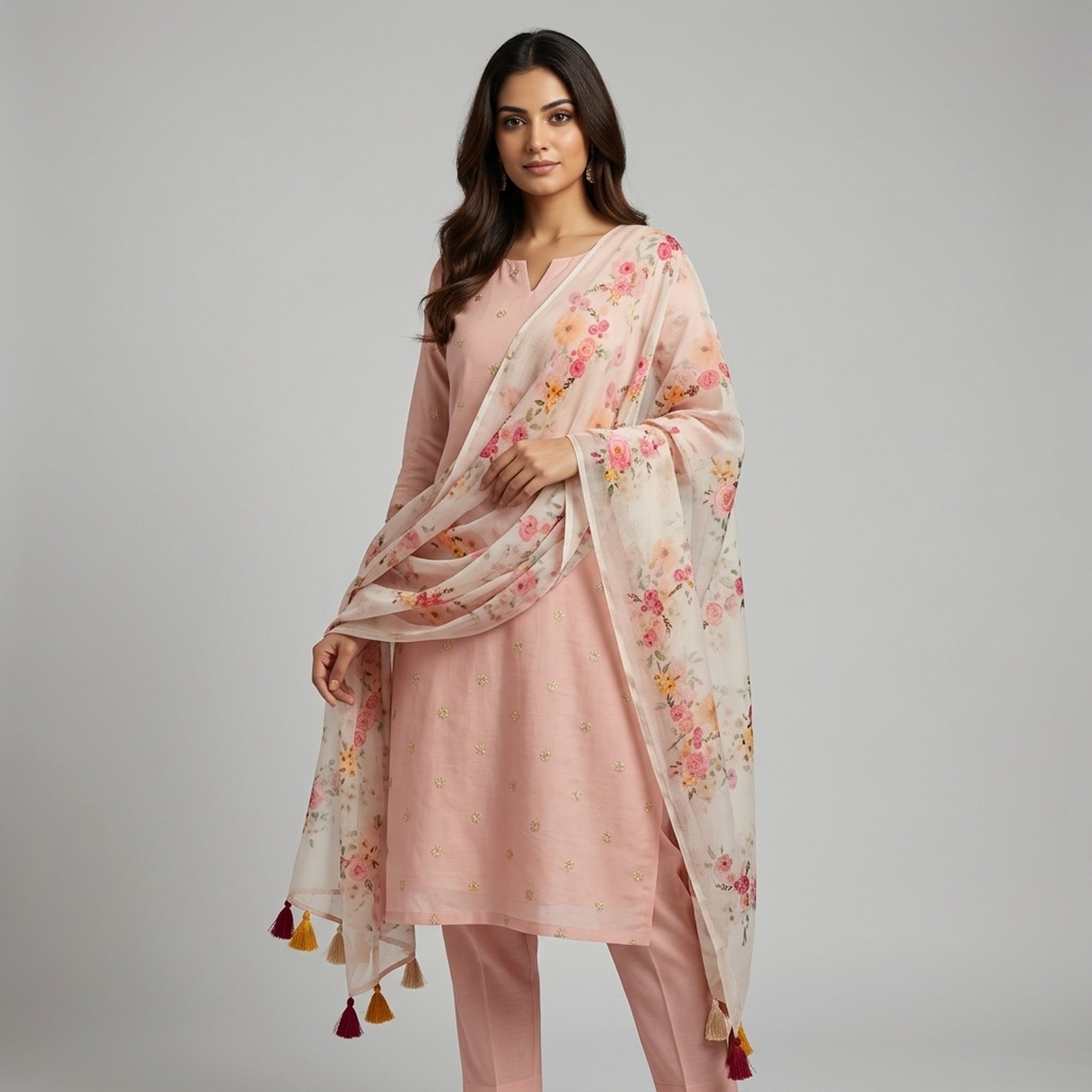 Noopur Clothing Women's Peach Floral Salwar Suit 3910/1/2