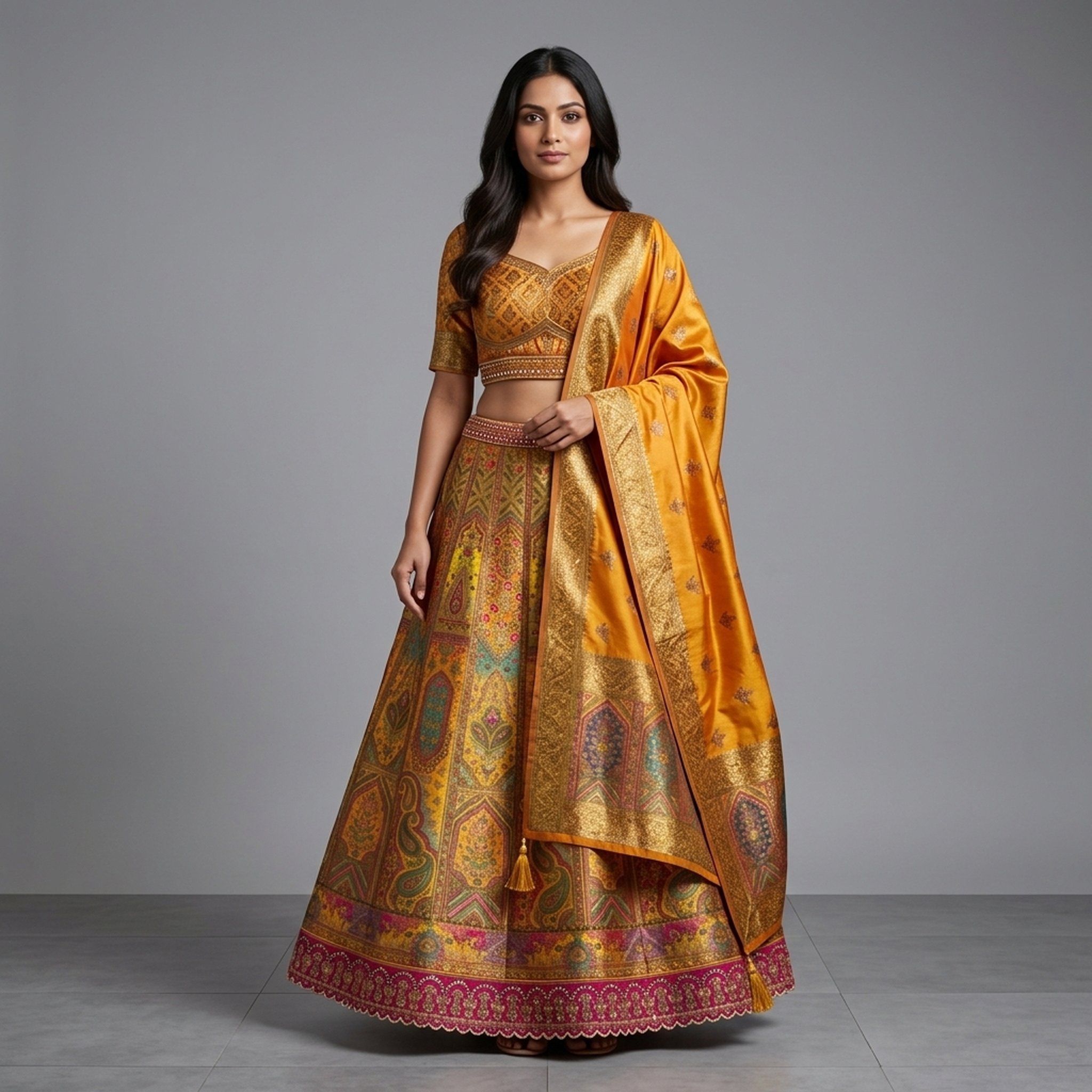 Noopur Clothing Mustard Paisley Embroidered Lehenga Set