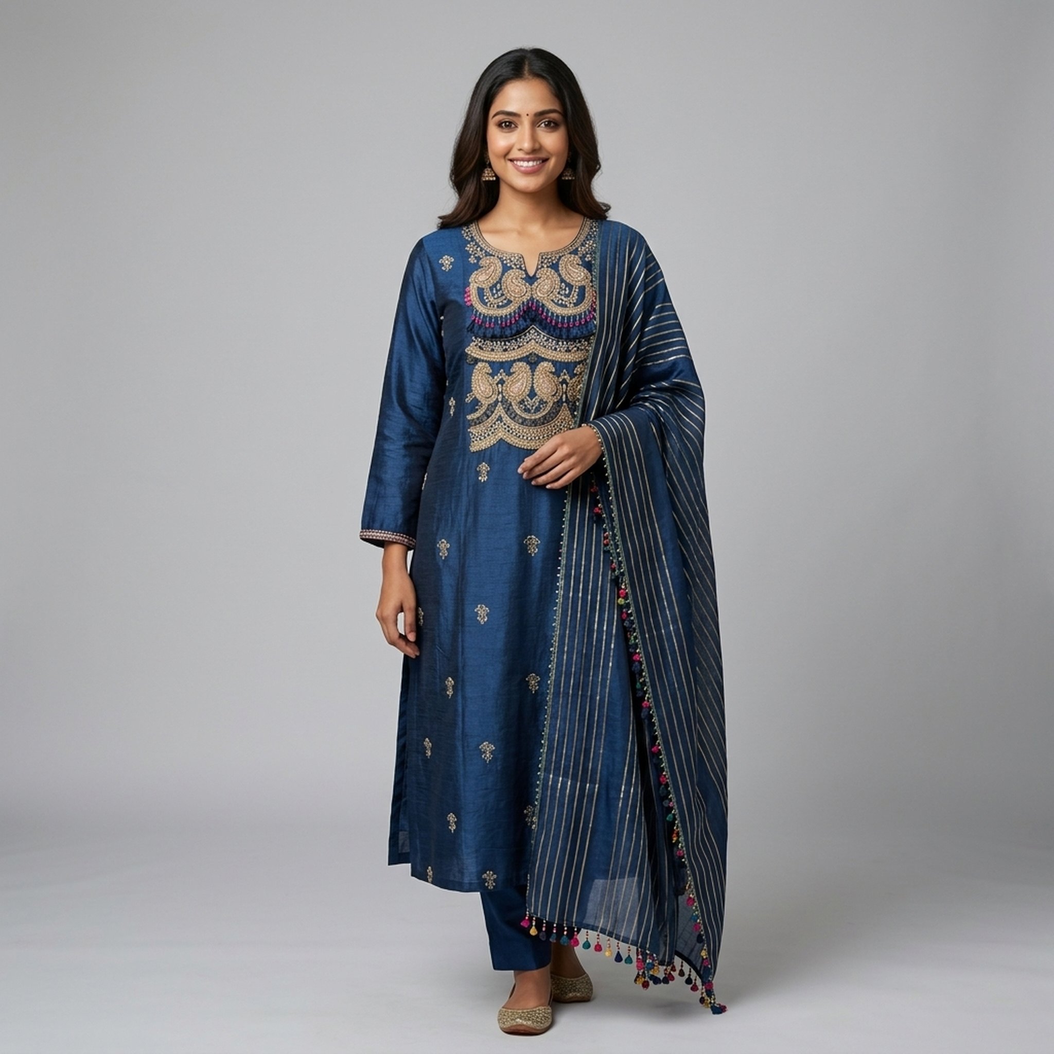 Noopur Clothing Women's Embroidered Blue Kurta Set ( n536005)
