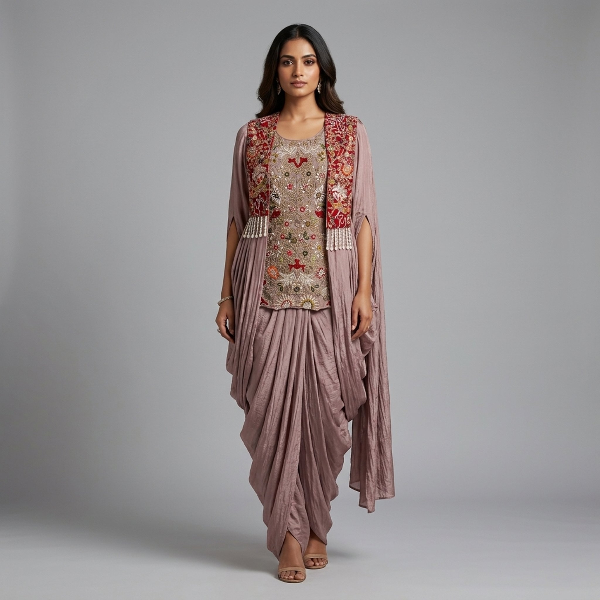 Noopur Clothing Women's Embroidered Dhoti Style Ethnic Set(NA/75/17)