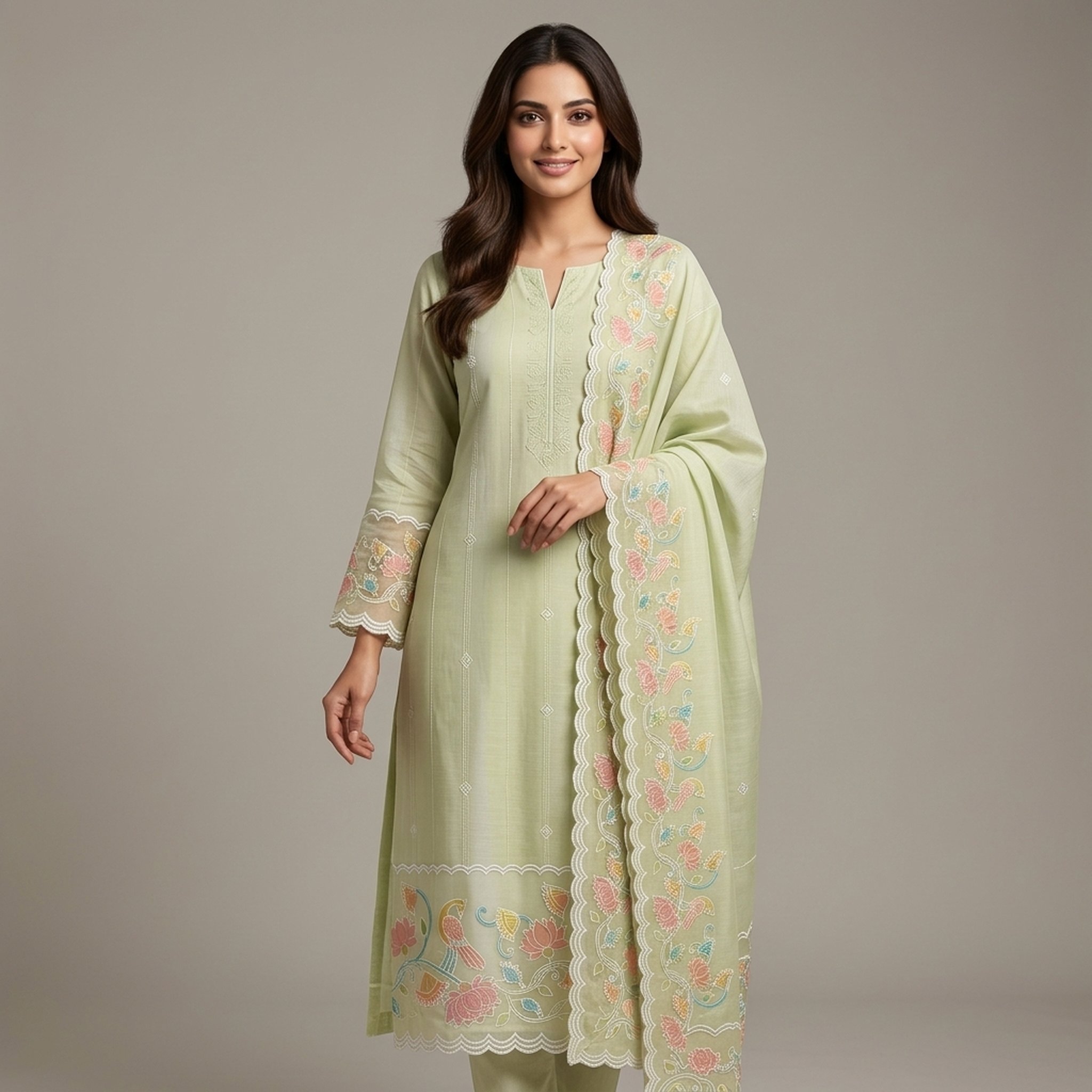 Noopur Clothing Light Green Embroidered Salwar Suit