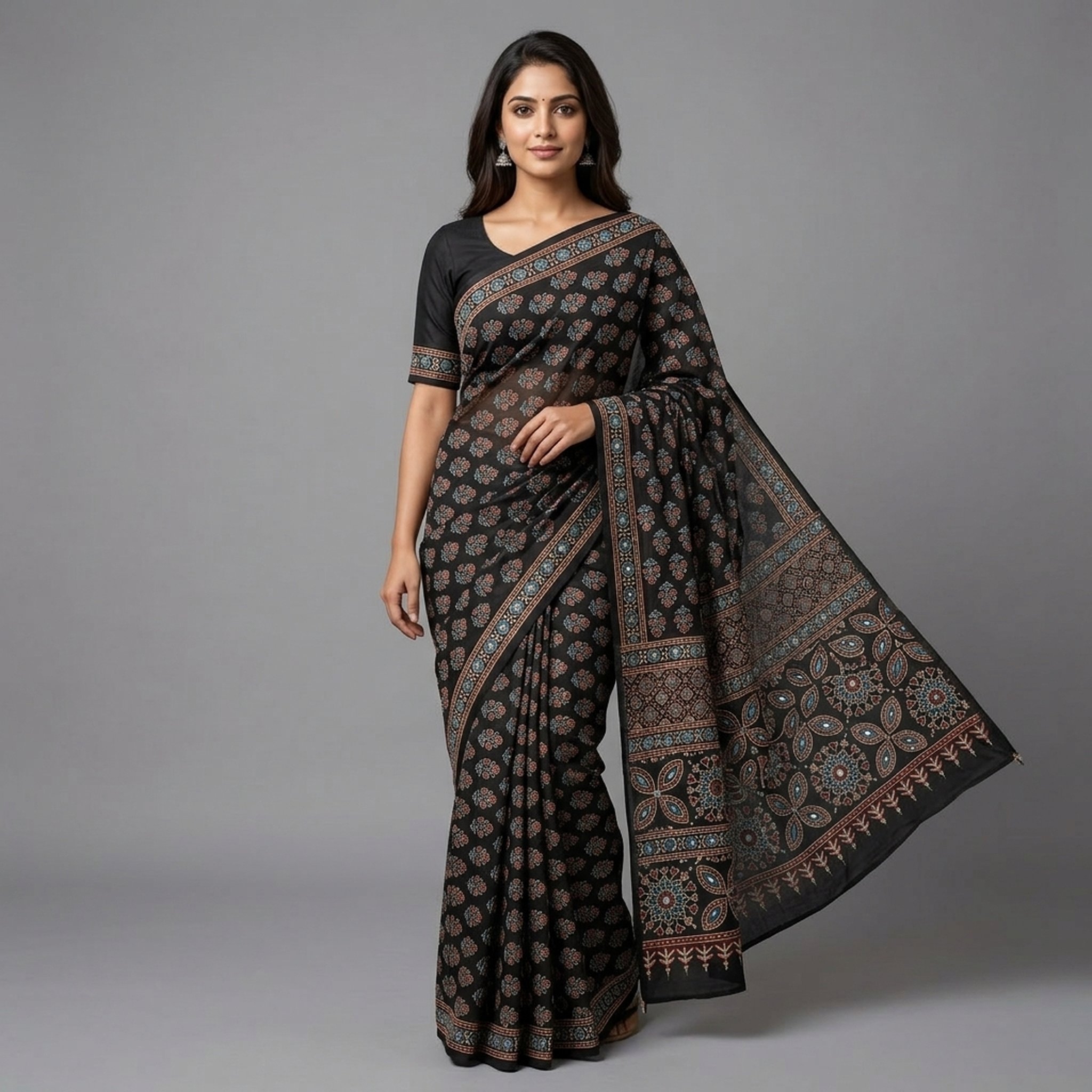 Modal Azrakh Saree with Hand work