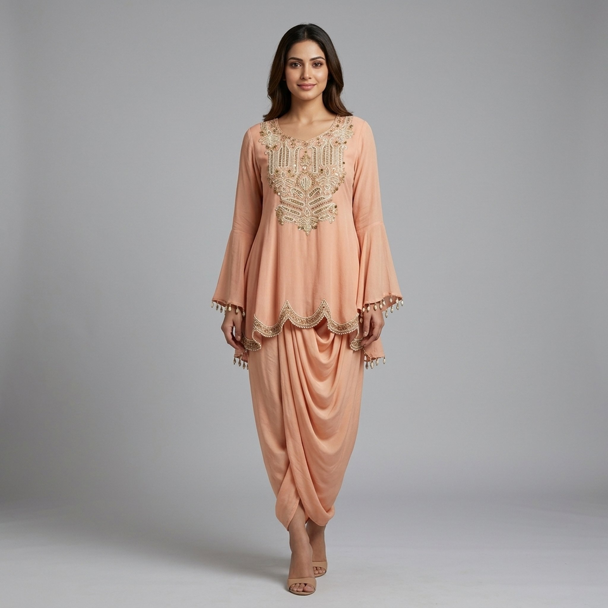Noopur Clothing Peach Embroidered Dhoti Style Set ( wi0028)