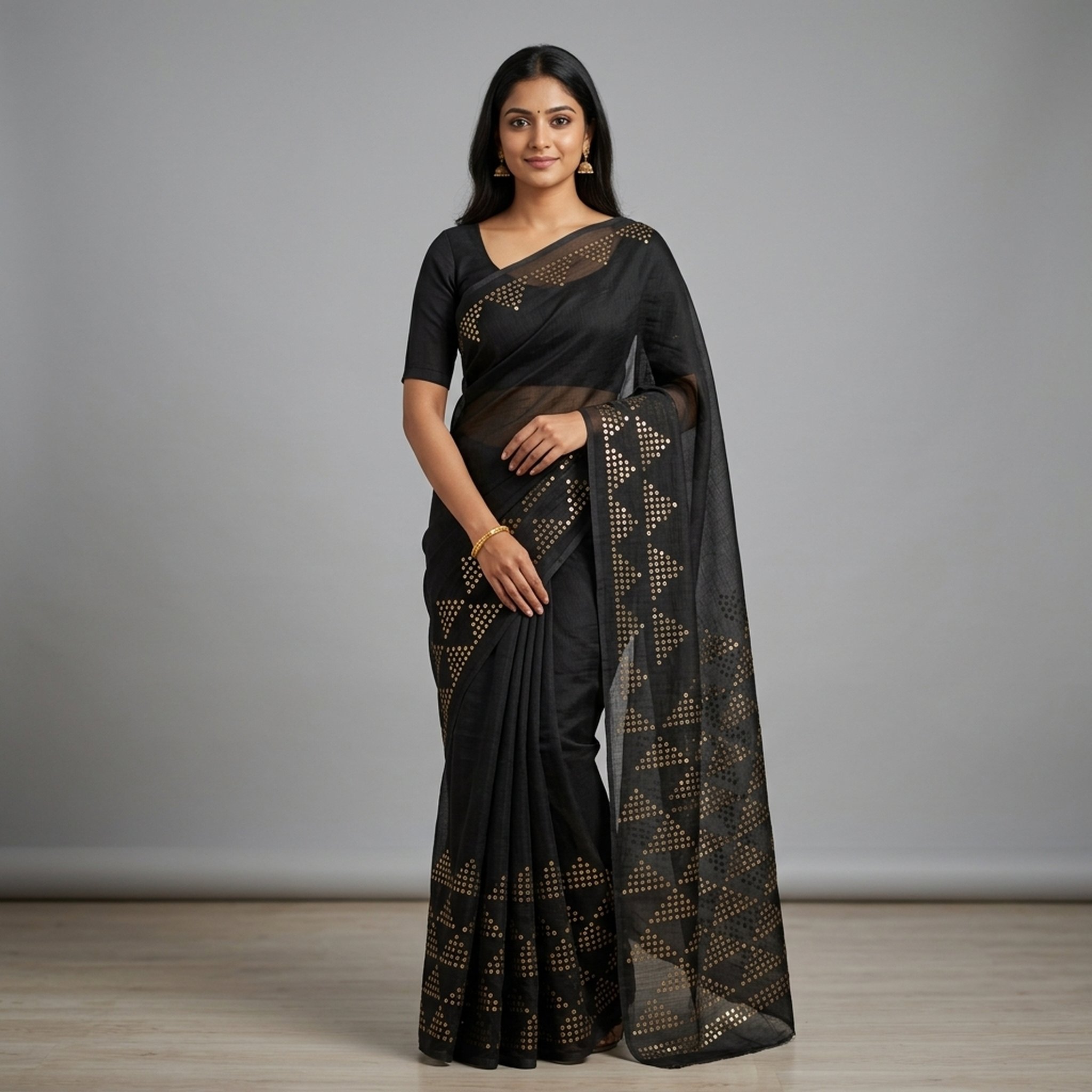 Noopur Clothing Black Gold Sequin Saree