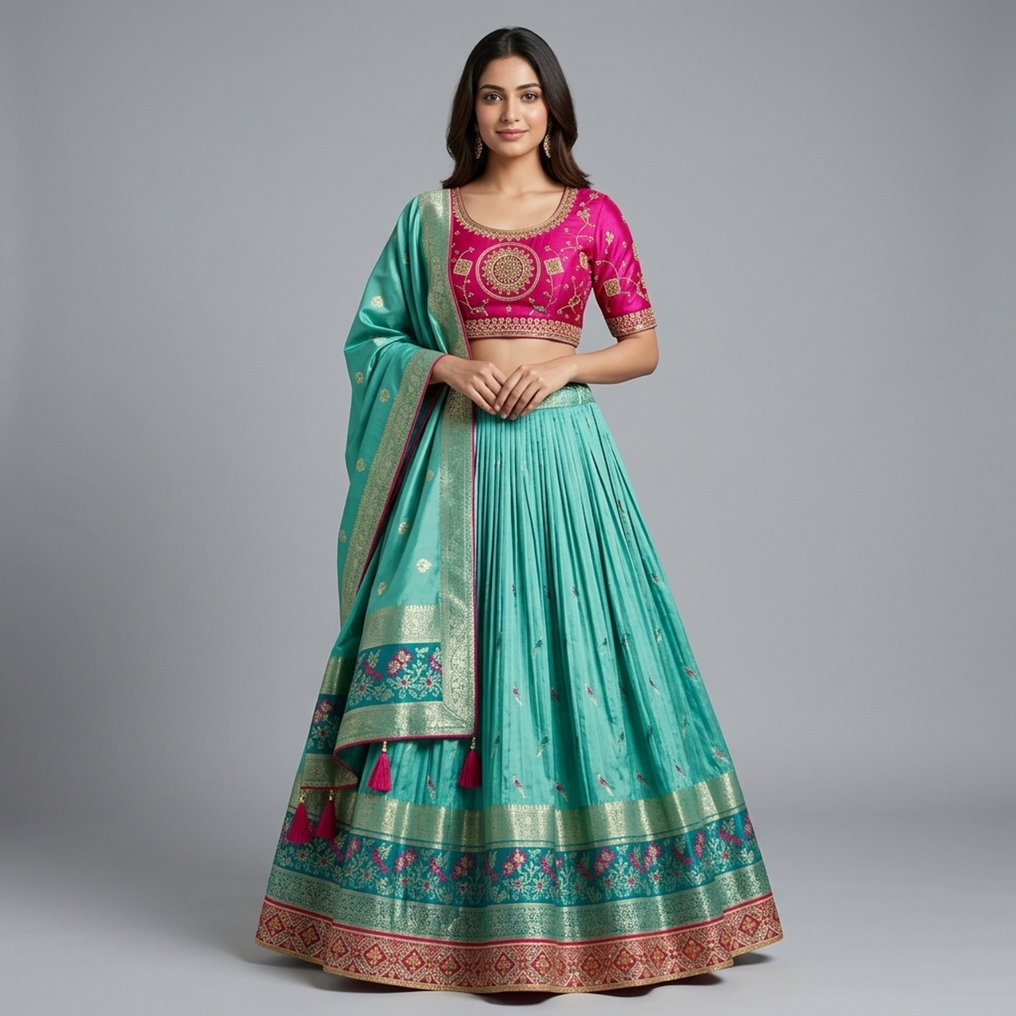 Noopur Clothing Embroidered Fuchsia Teal Lehengas Choli Set