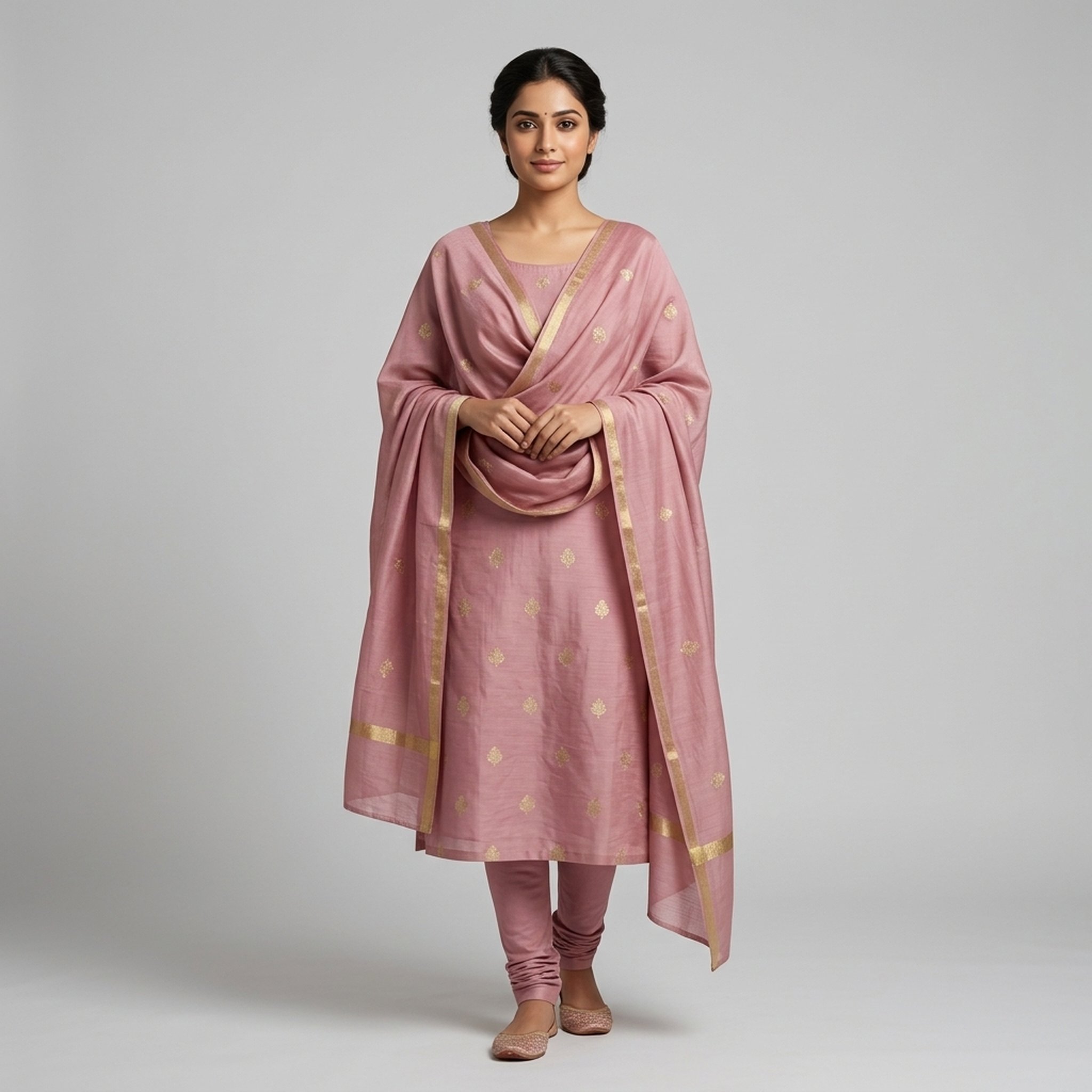 Noopur Clothing Mauve Gold Motif Kurta Dupatta Set
