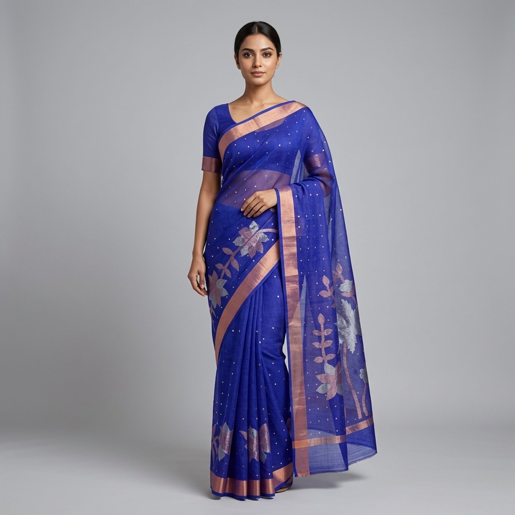 Noopur Clothing Royal Blue Floral Metallic Saree