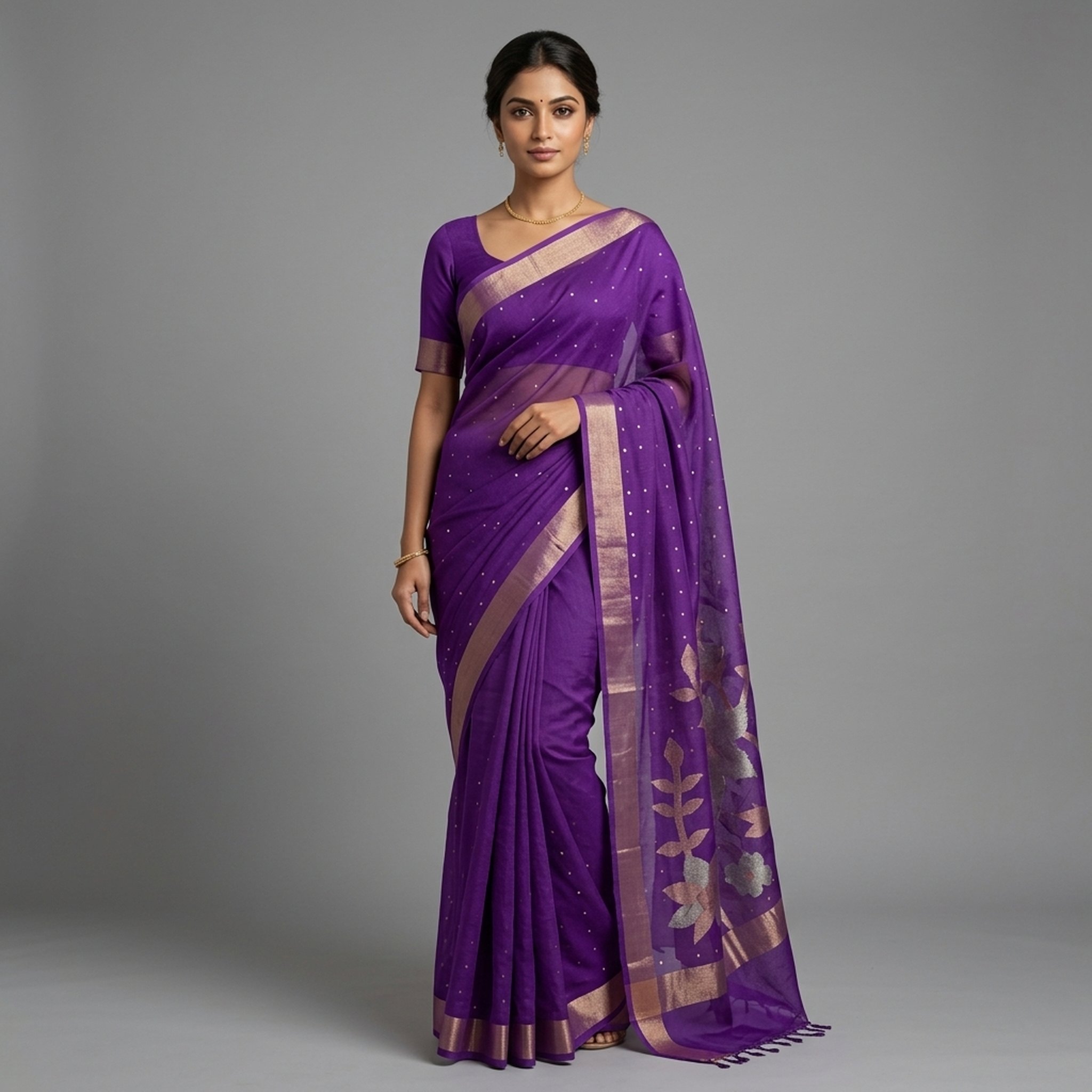 Noopur Clothing Purple Floral Zari Border Saree
