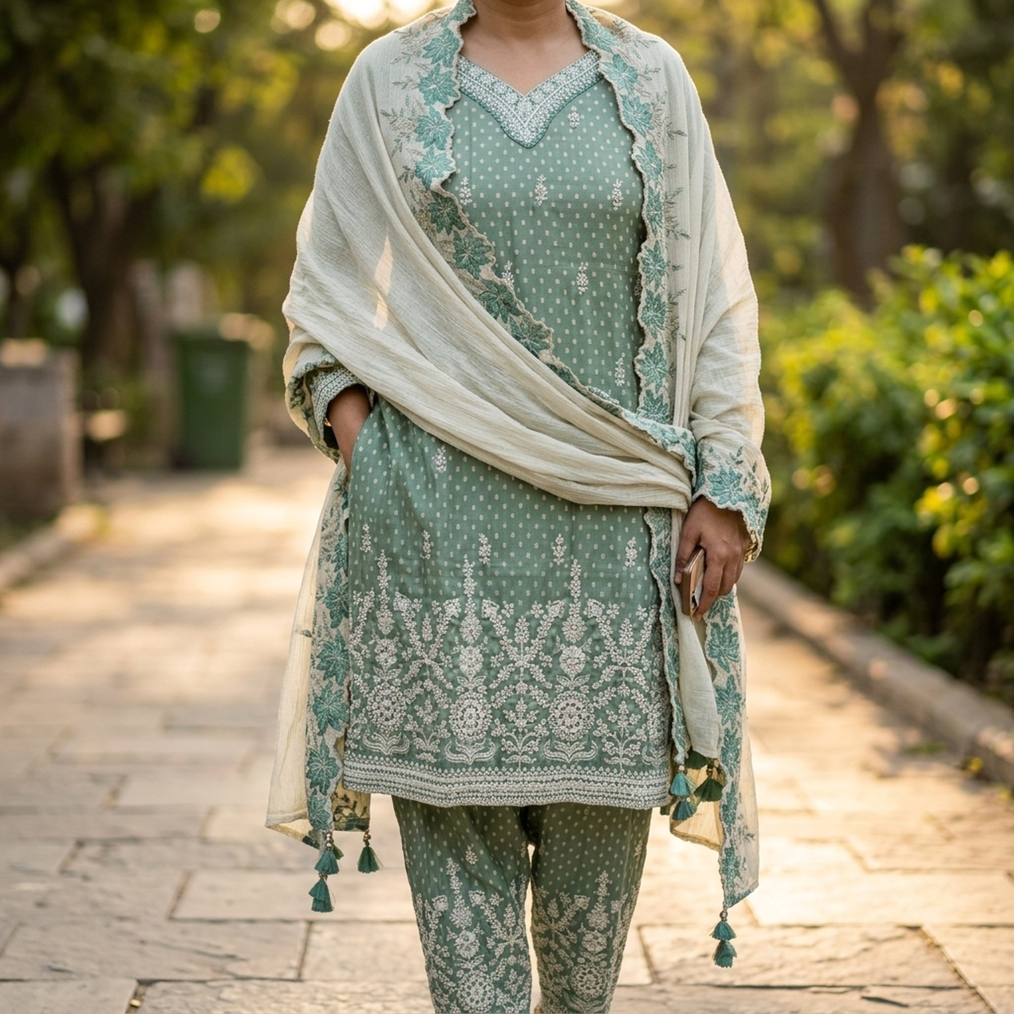 Noopur Clothing Embroidered Sage Green Salwar Suit Set 5