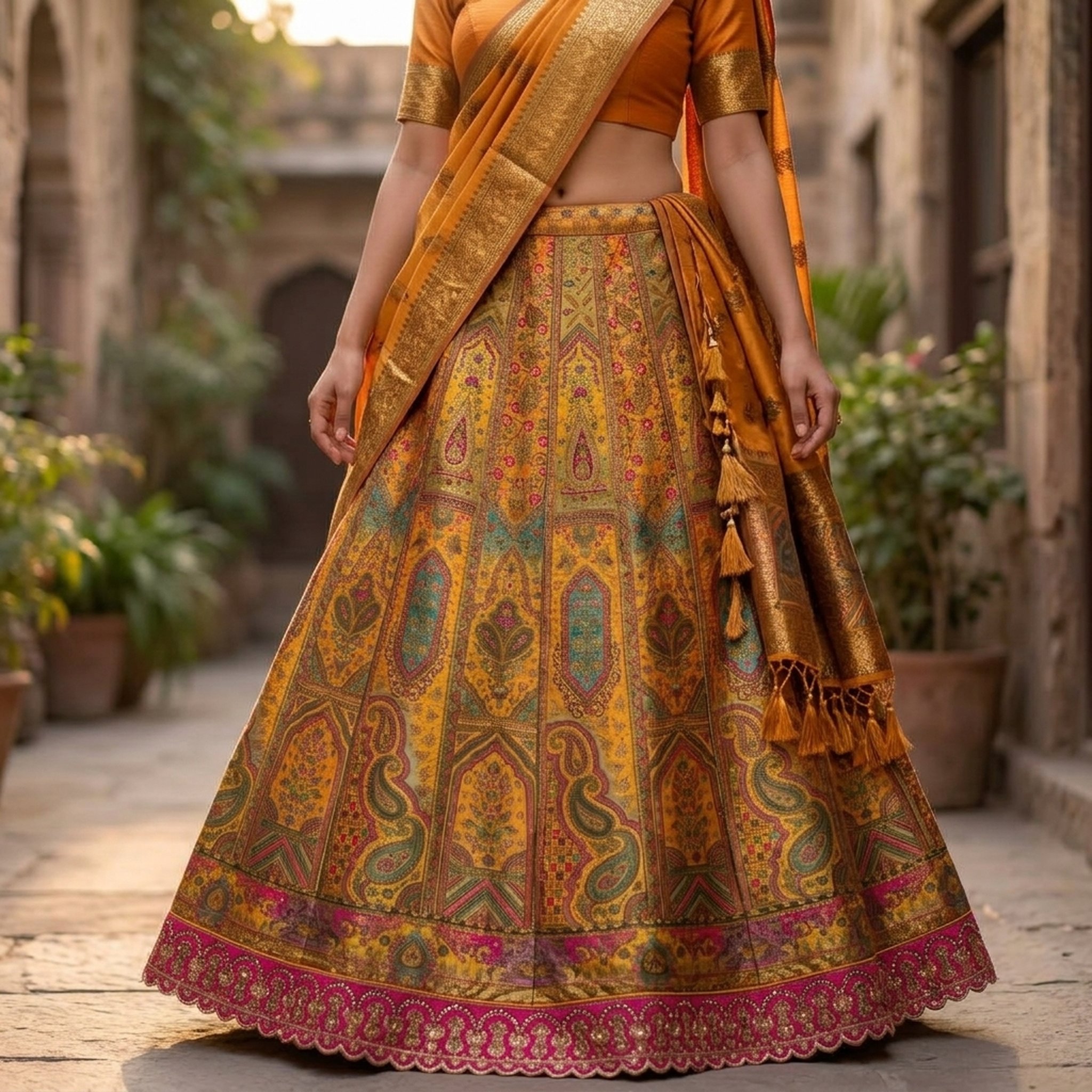 Noopur Clothing Mustard Paisley Embroidered Lehenga Set 5