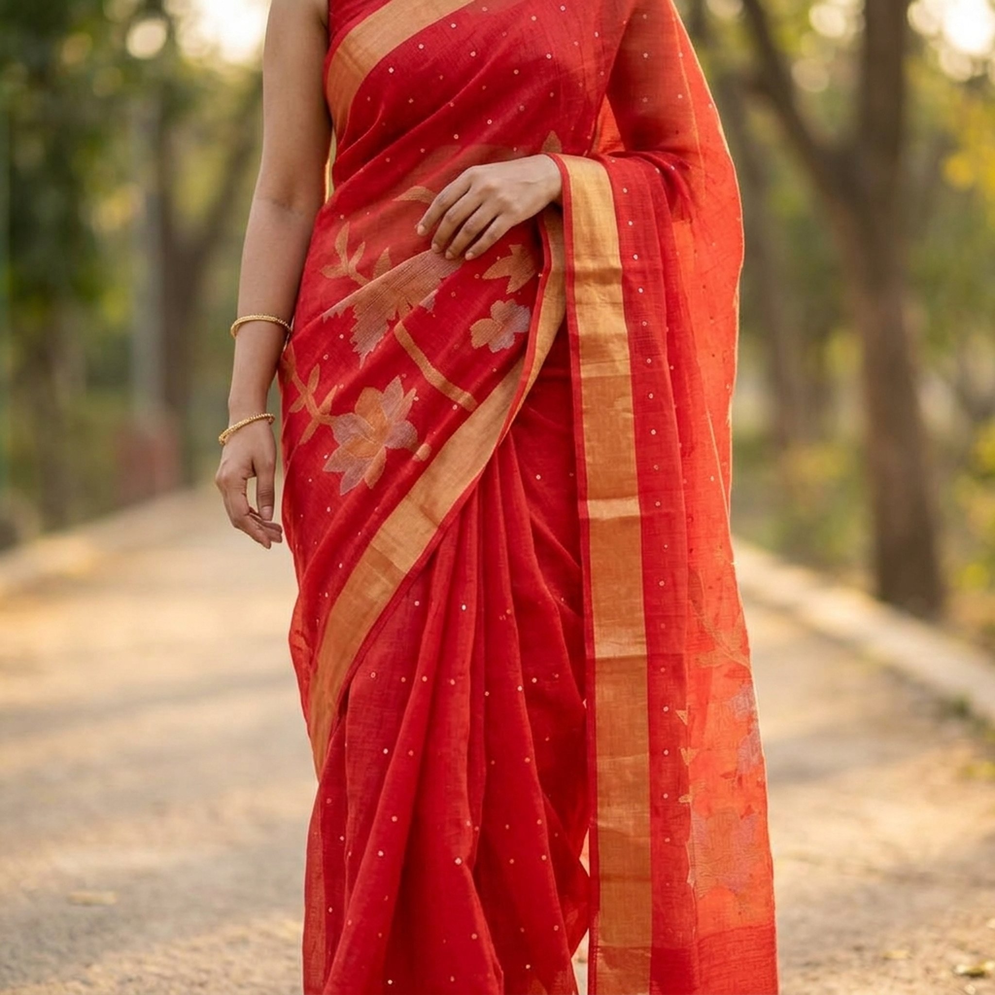 Noopur Clothing Red Gold Zari Woven Saree 5