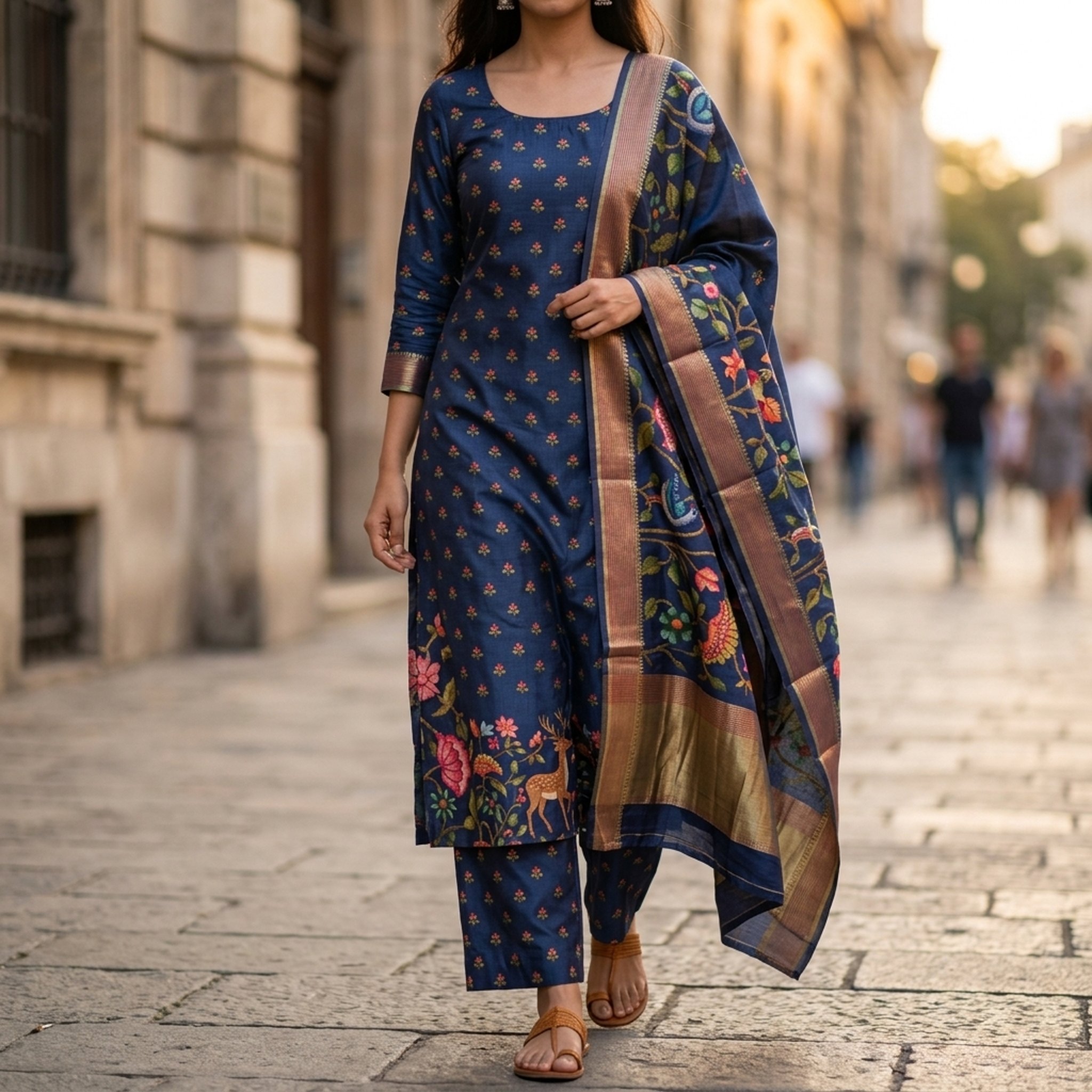 Noopur Clothing Women's Teal Embroidered Kurta Dupatta Set 5