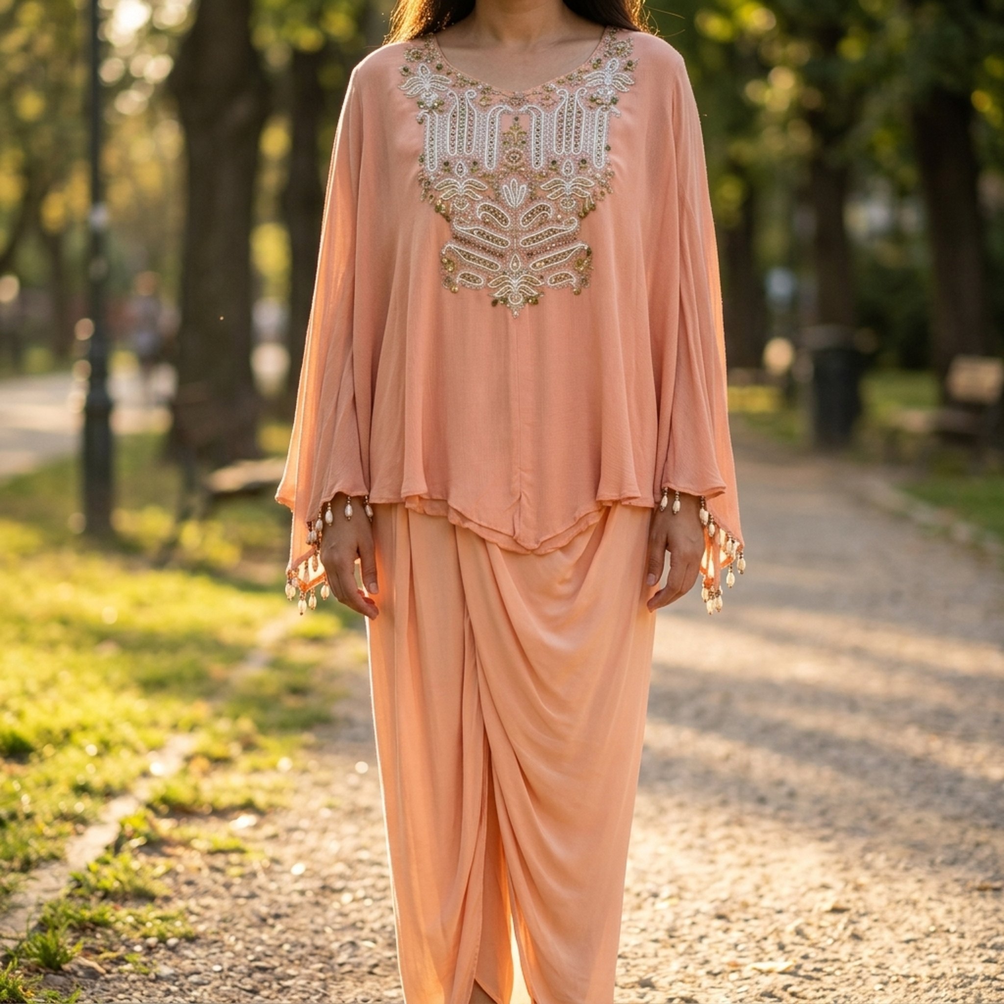 Noopur Clothing Peach Embroidered Dhoti Style Set ( wi0028) 4