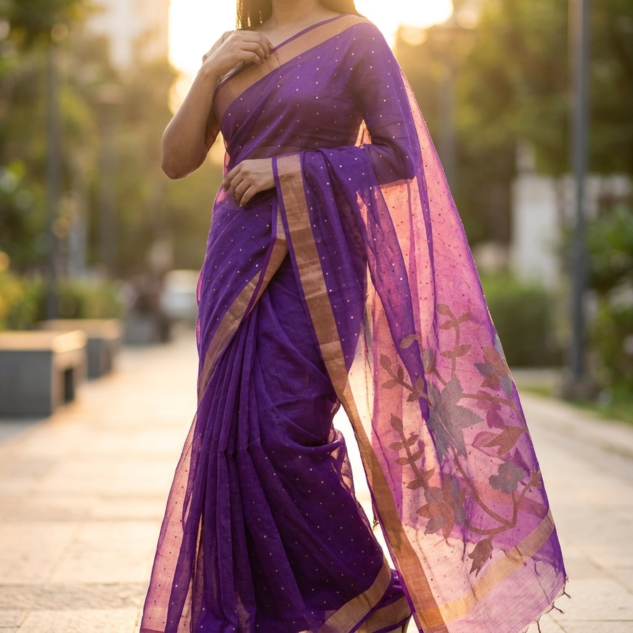 Noopur Clothing Purple Floral Zari Border Saree 5