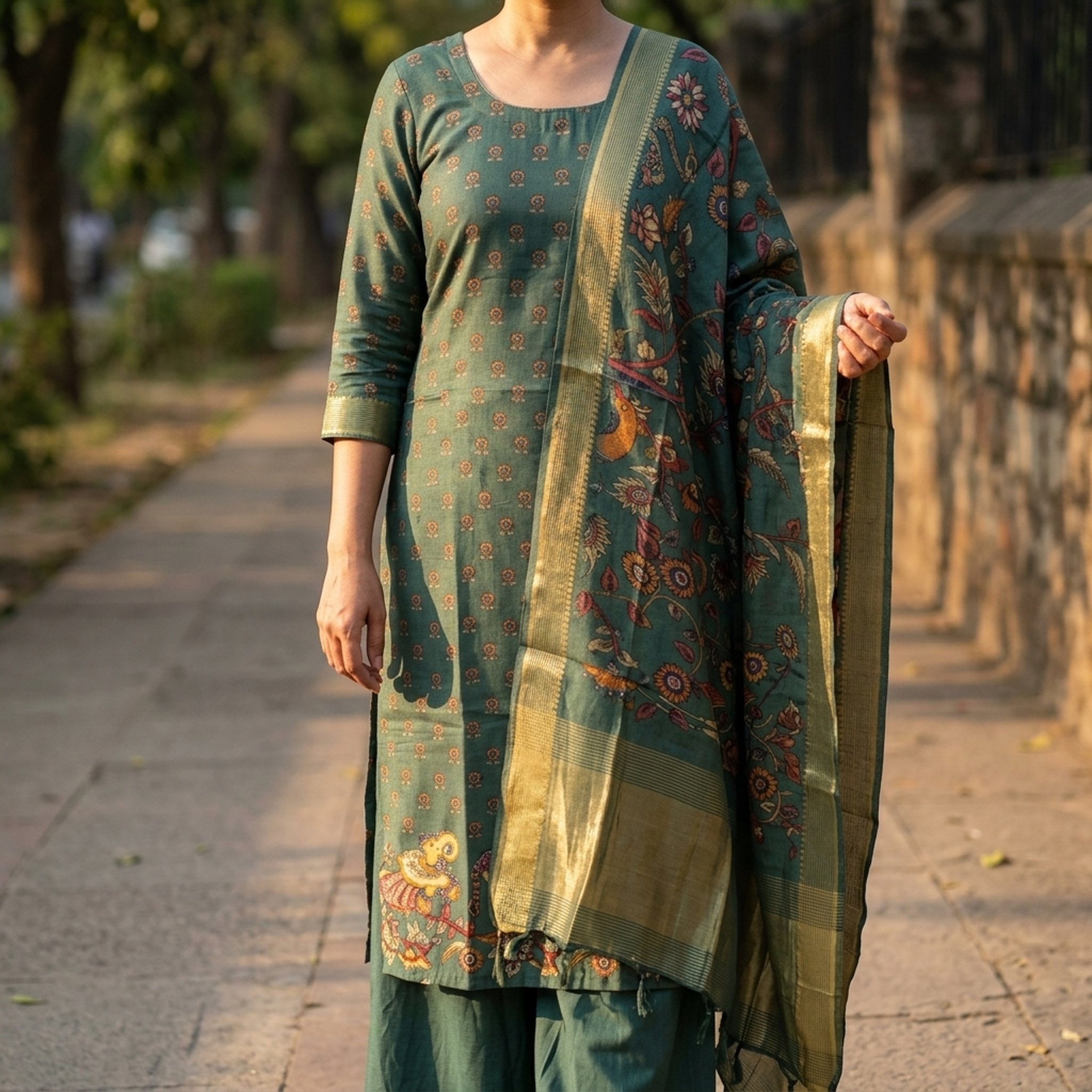 Noopur Clothing Green Ethnic Print Unstitched Suit Fabric dm 9173 4
