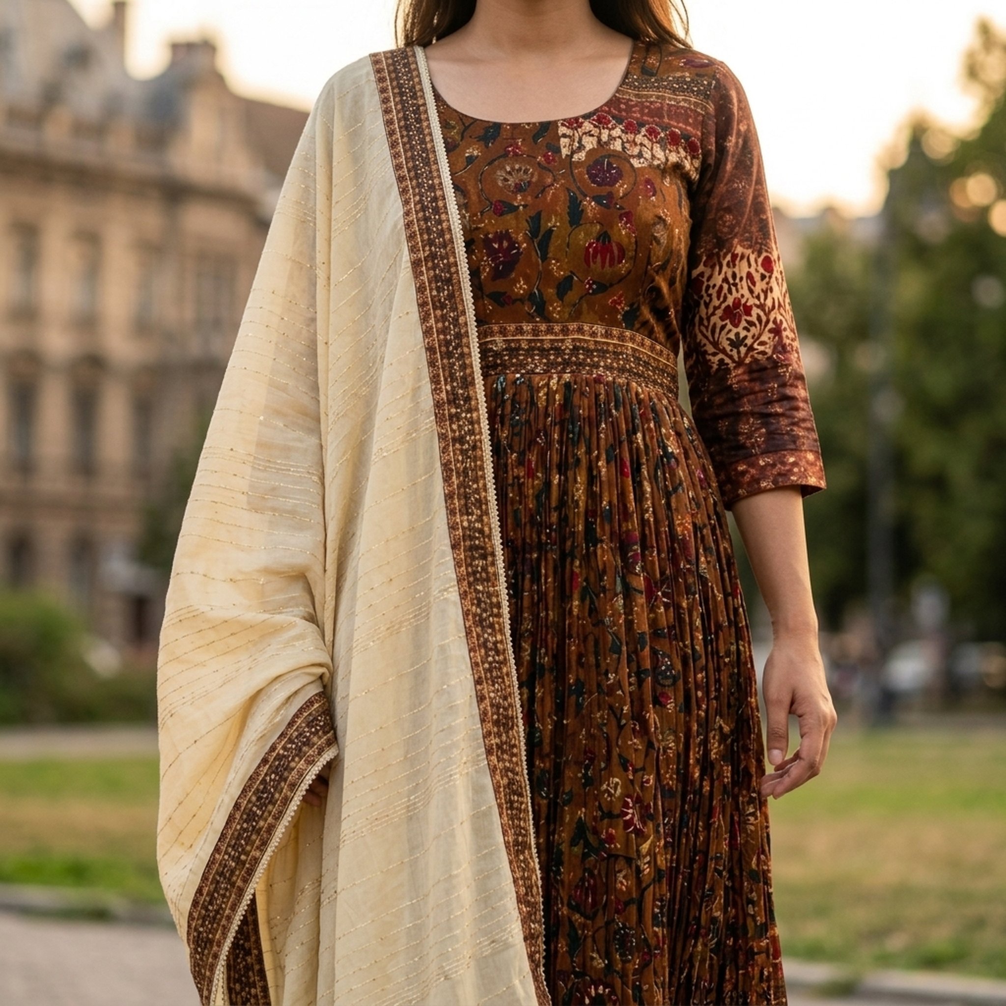 Noopur Clothing Women's Brown Printed Anarkali Suit Set 5