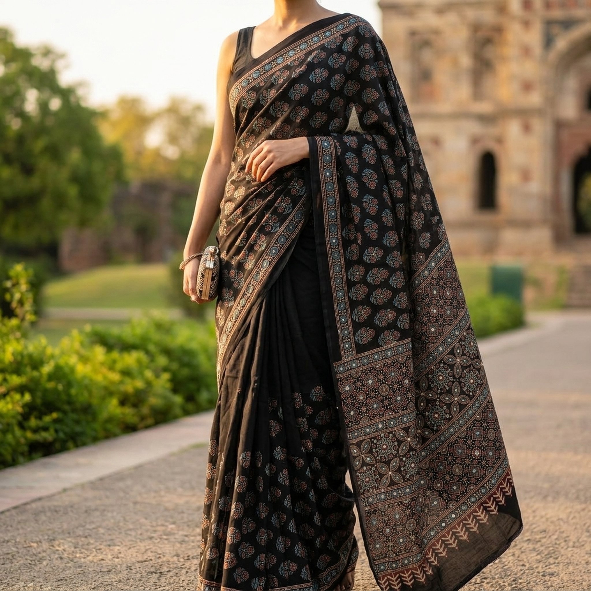Modal Azrakh Saree with Hand work 5