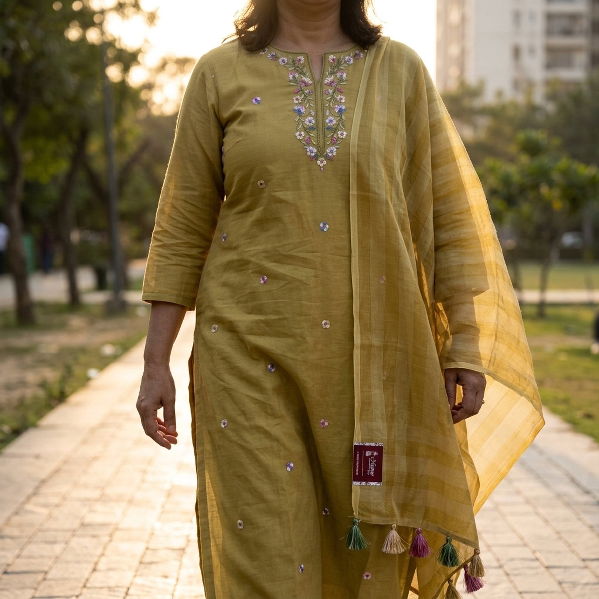 Noopur Clothing Unstitched Olive Green Embroidered Suit Set 5