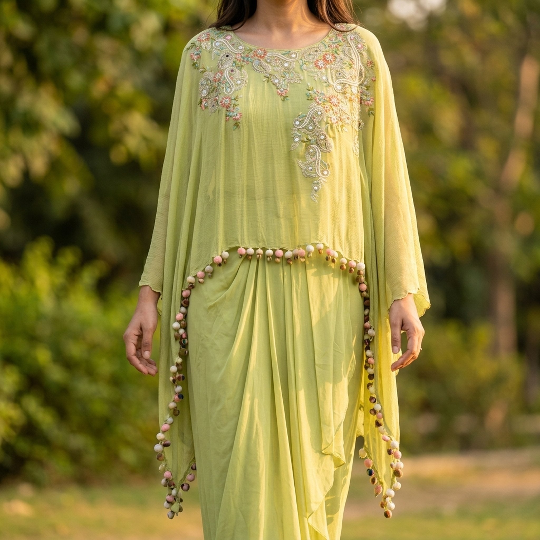 Noopur Clothing Green Embroidered Cape Top Dhoti Set (witoo10) 5