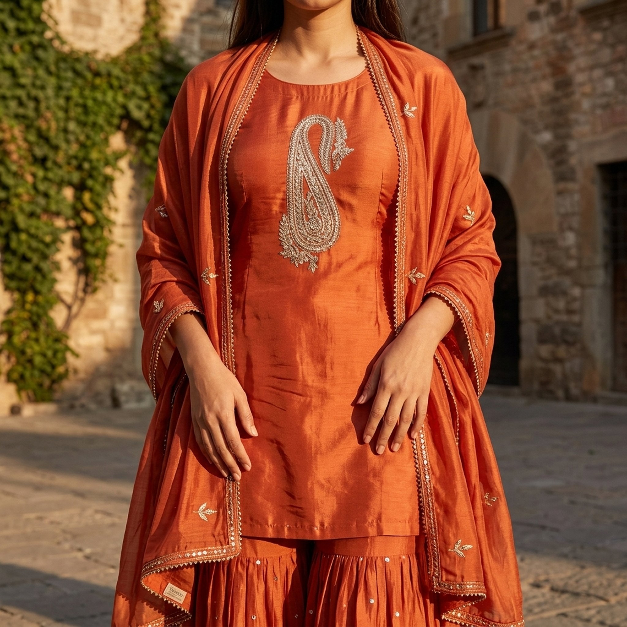 Noopur Clothing Rust Embroidered Kurti Sharara Set (N565905) 5