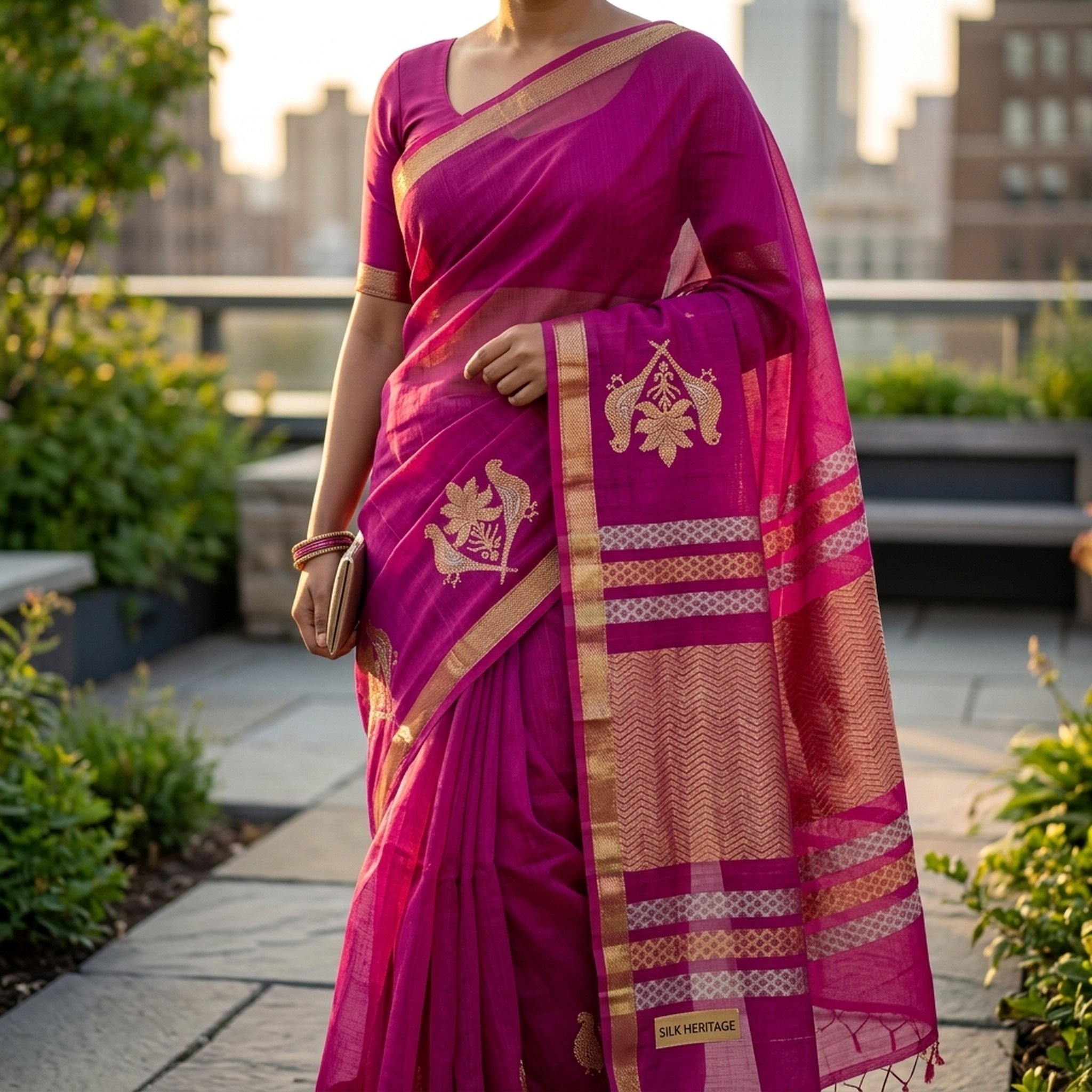 Noopur Clothing Magenta Silk Blend Zari Work Saree 5
