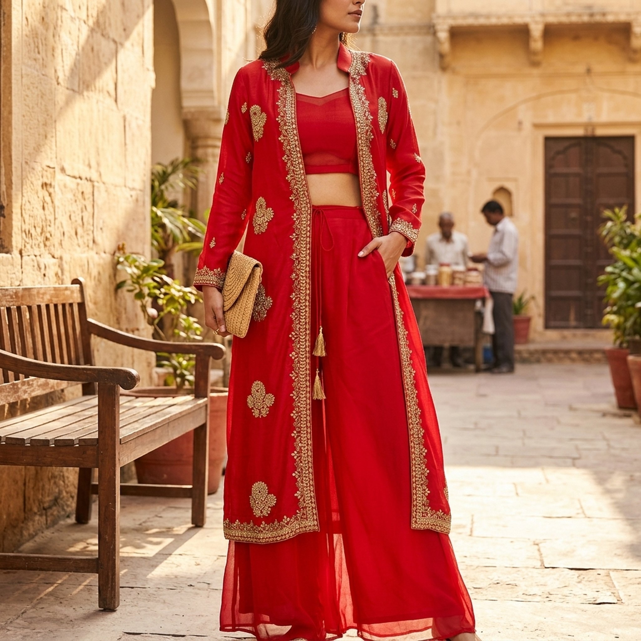 Noopur Clothing Red Embroidered Three-Piece Ethnic Set 5