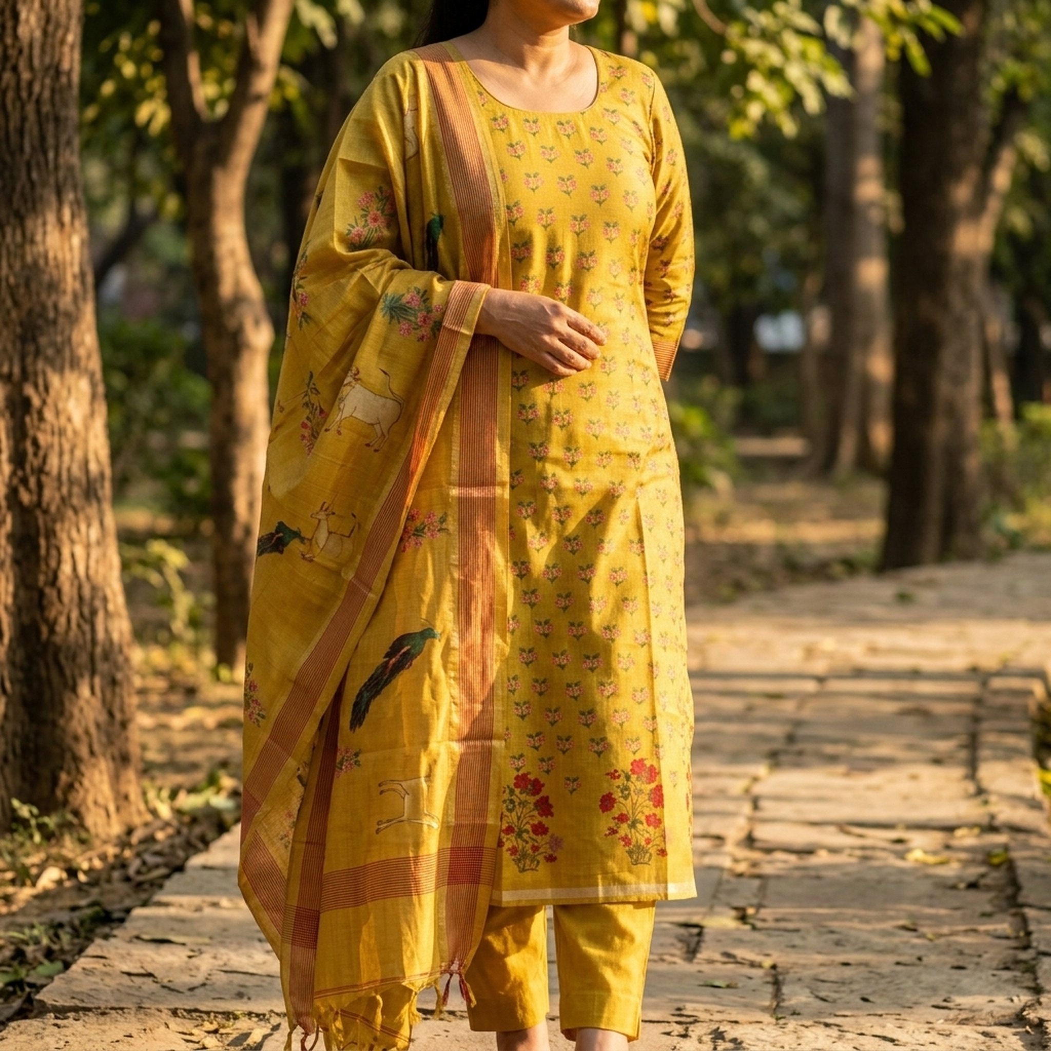 Noopur Clothing Mustard Yellow Floral Print Salwar Suit 5
