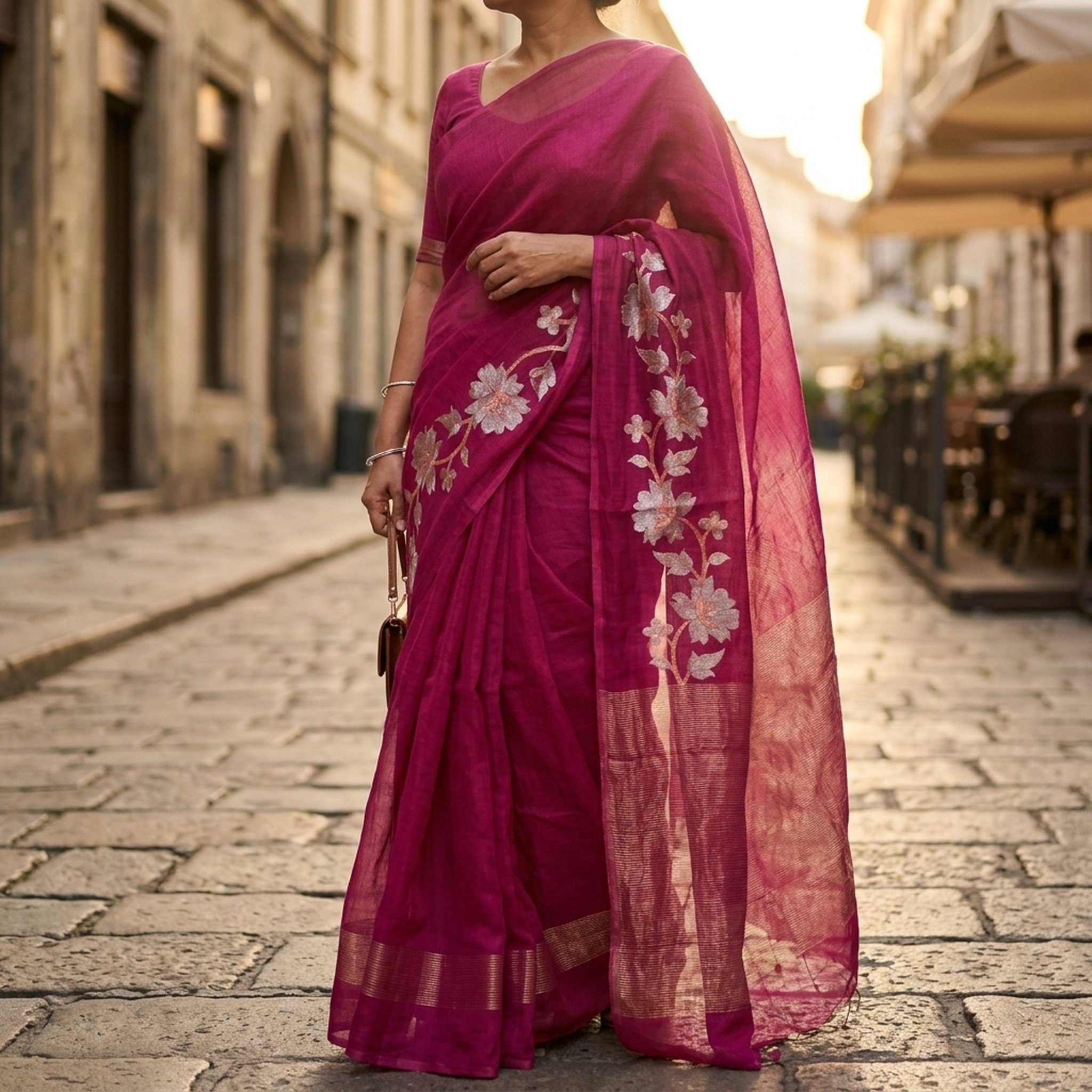Noopur Clothing Magenta Embroidered Silk Blend Saree 5