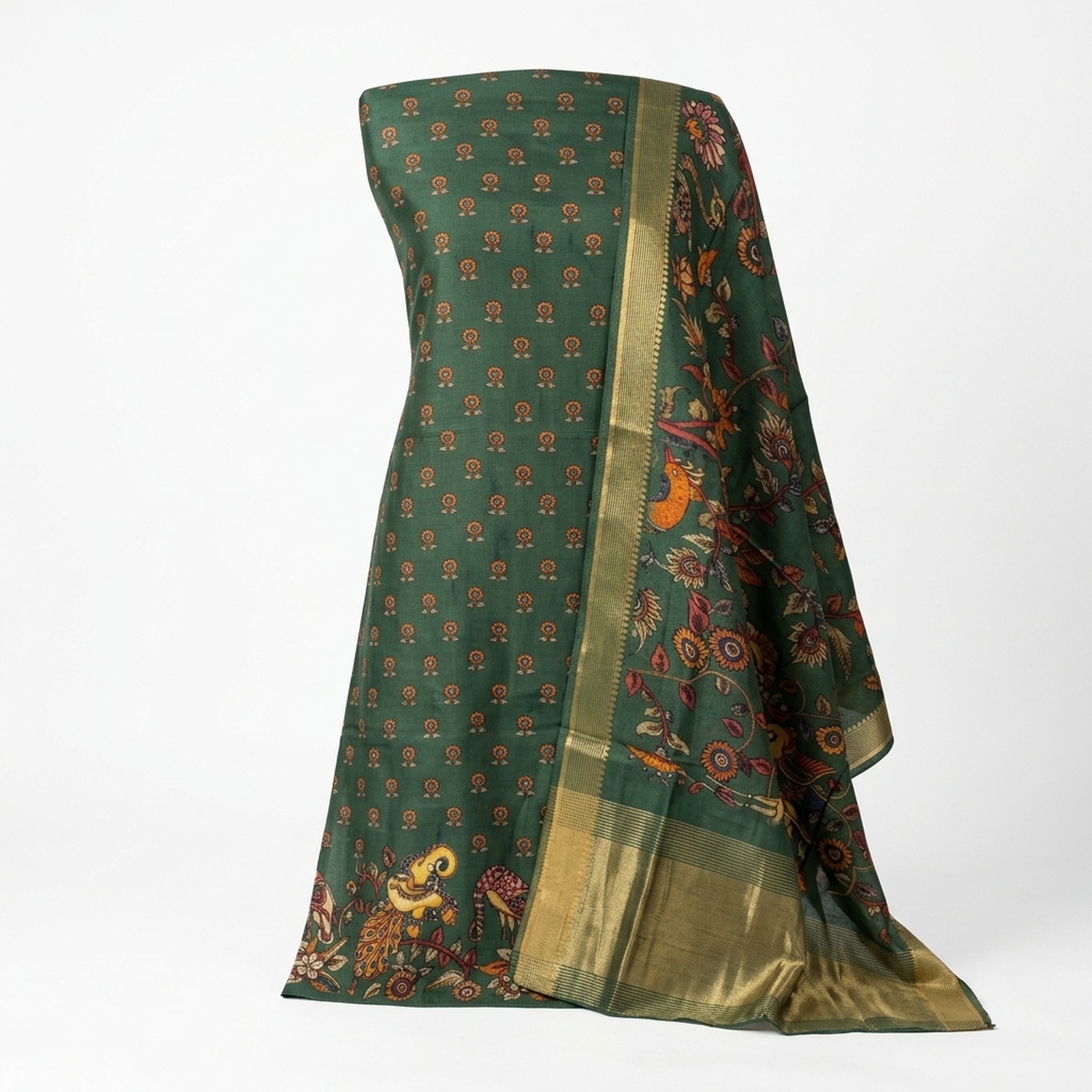 Noopur Clothing Green Ethnic Print Unstitched Suit Fabric dm 9173