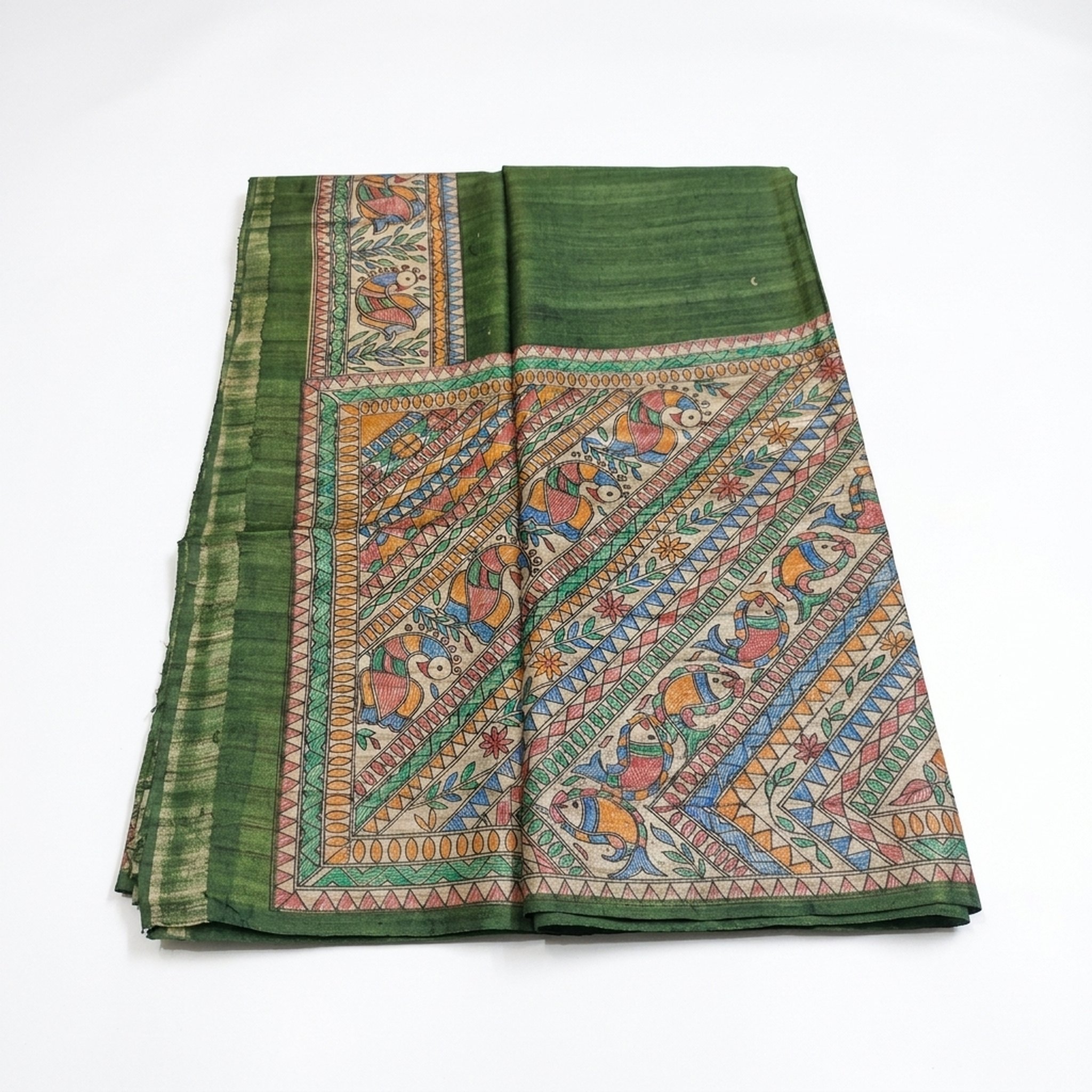 Noopur Clothing Green Handpainted Tussar Silk Saree