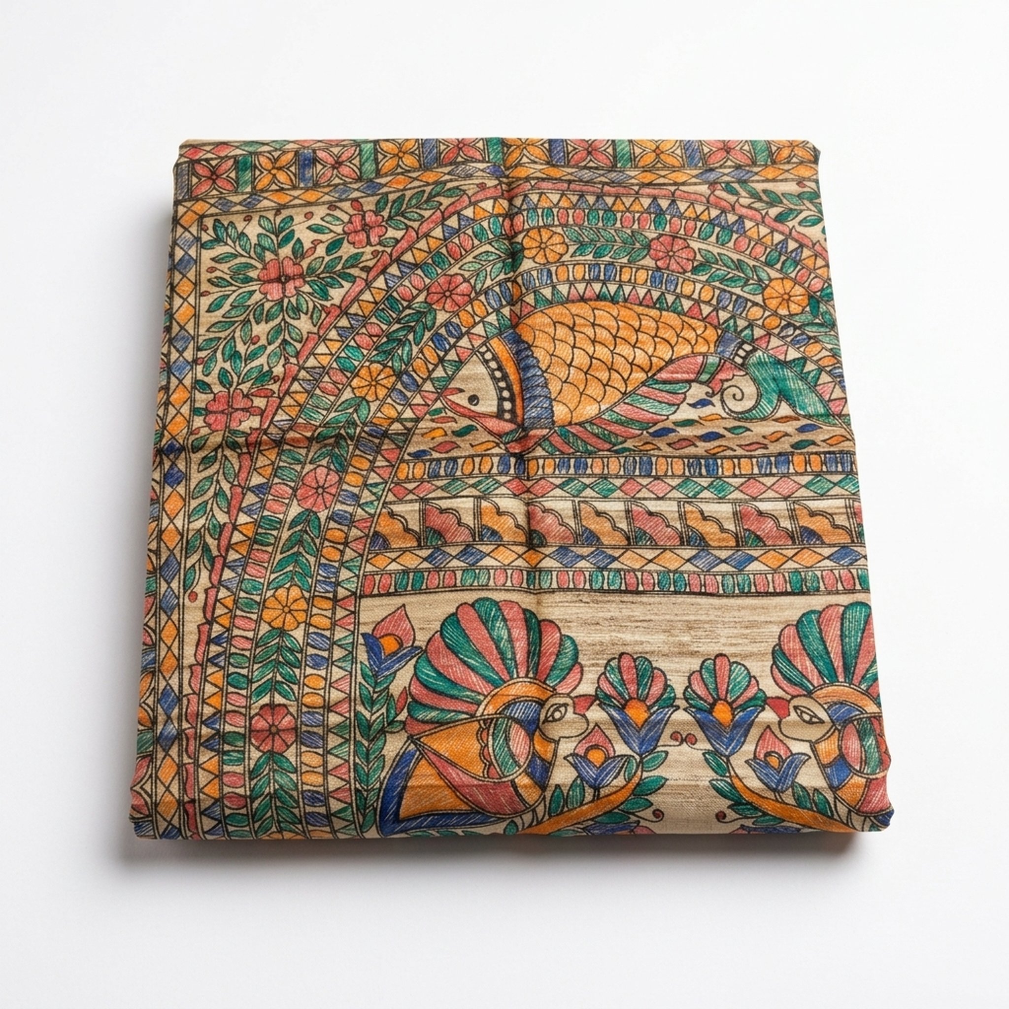 Noopur Clothing Vibrant Madhubani Hand-Painted Tussar Silk Saree