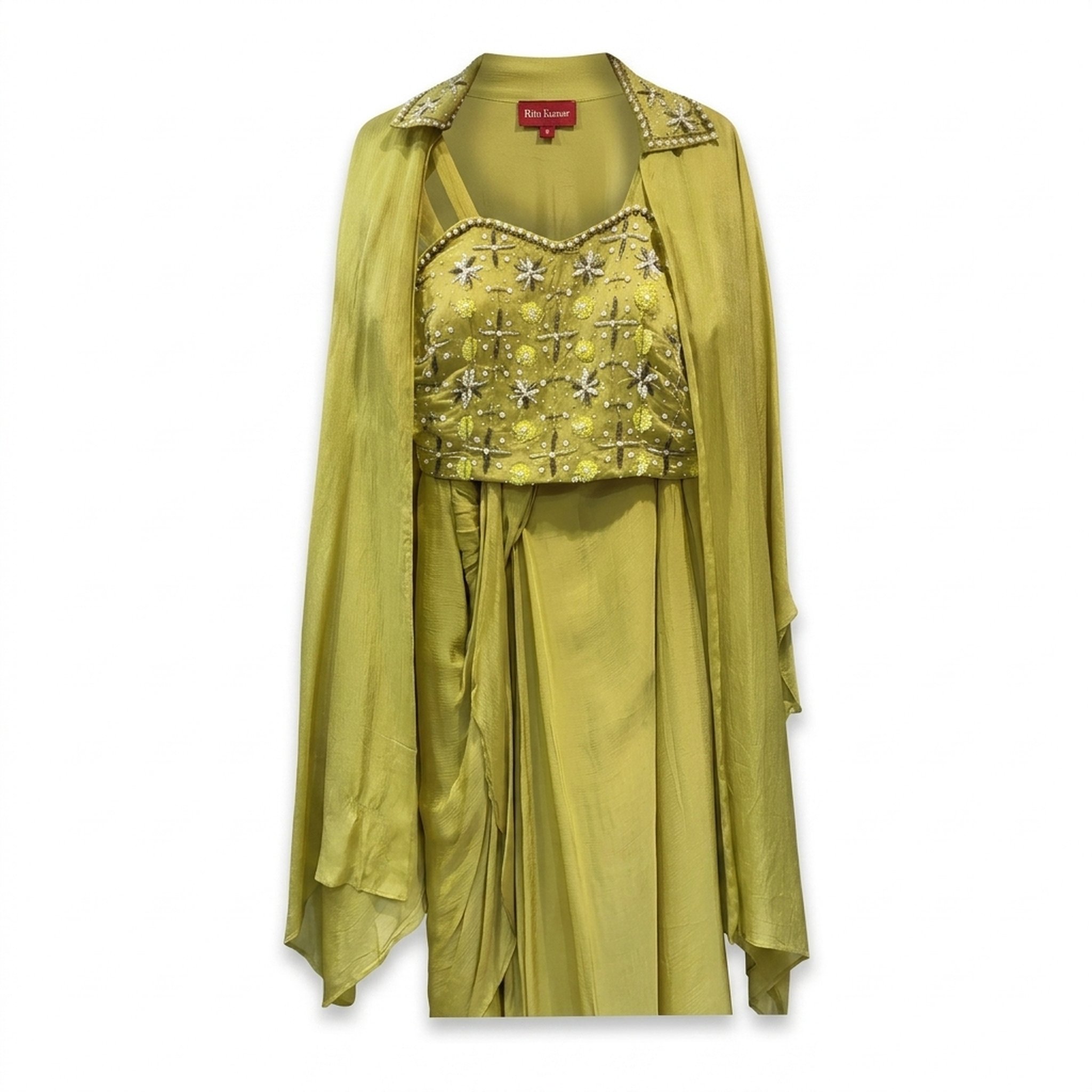 Noopur Clothing Lime Green Embellished Cape Set(KB333) 2