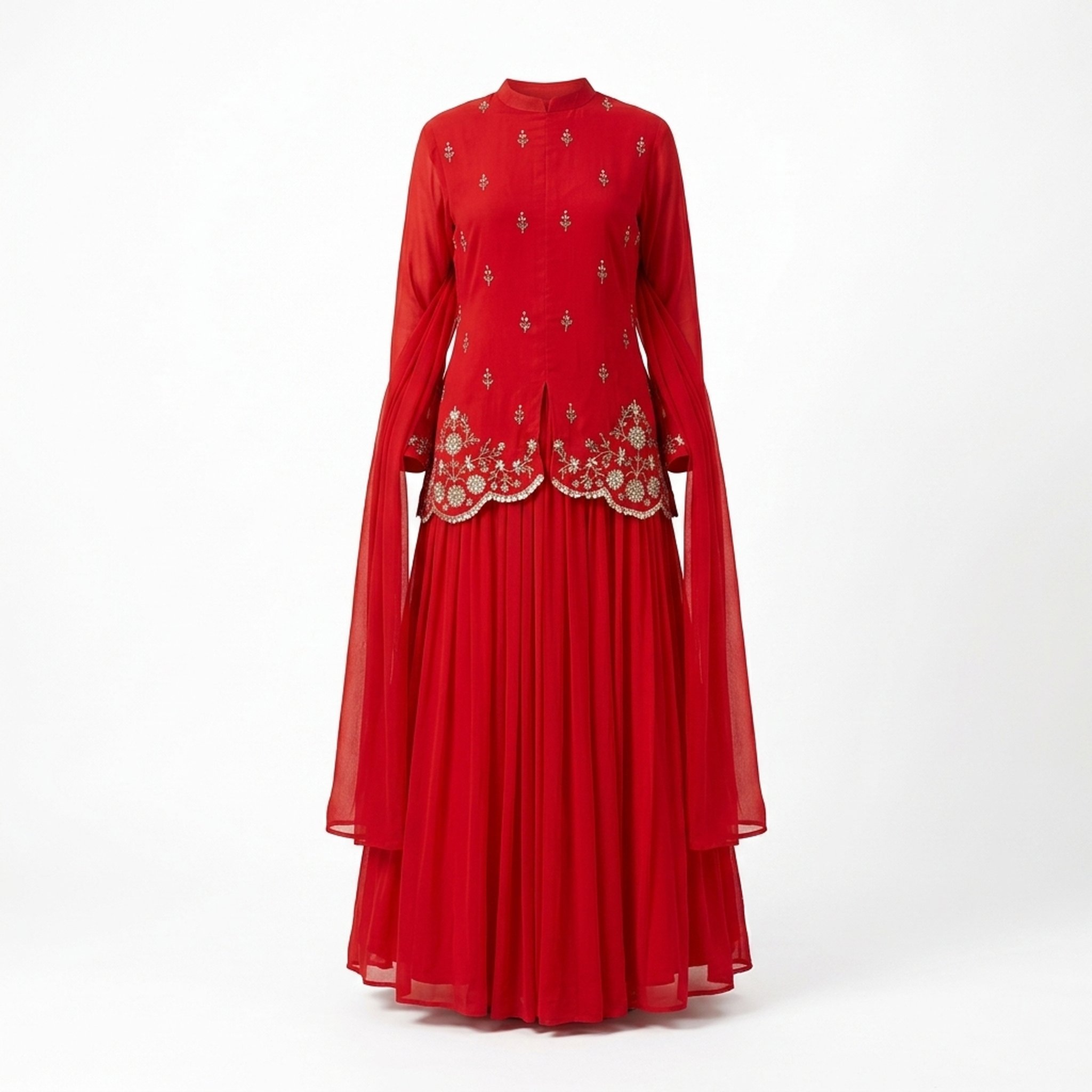 Noopur Clothing Red Embroidered Peplum Skirt Set (na2308) 2