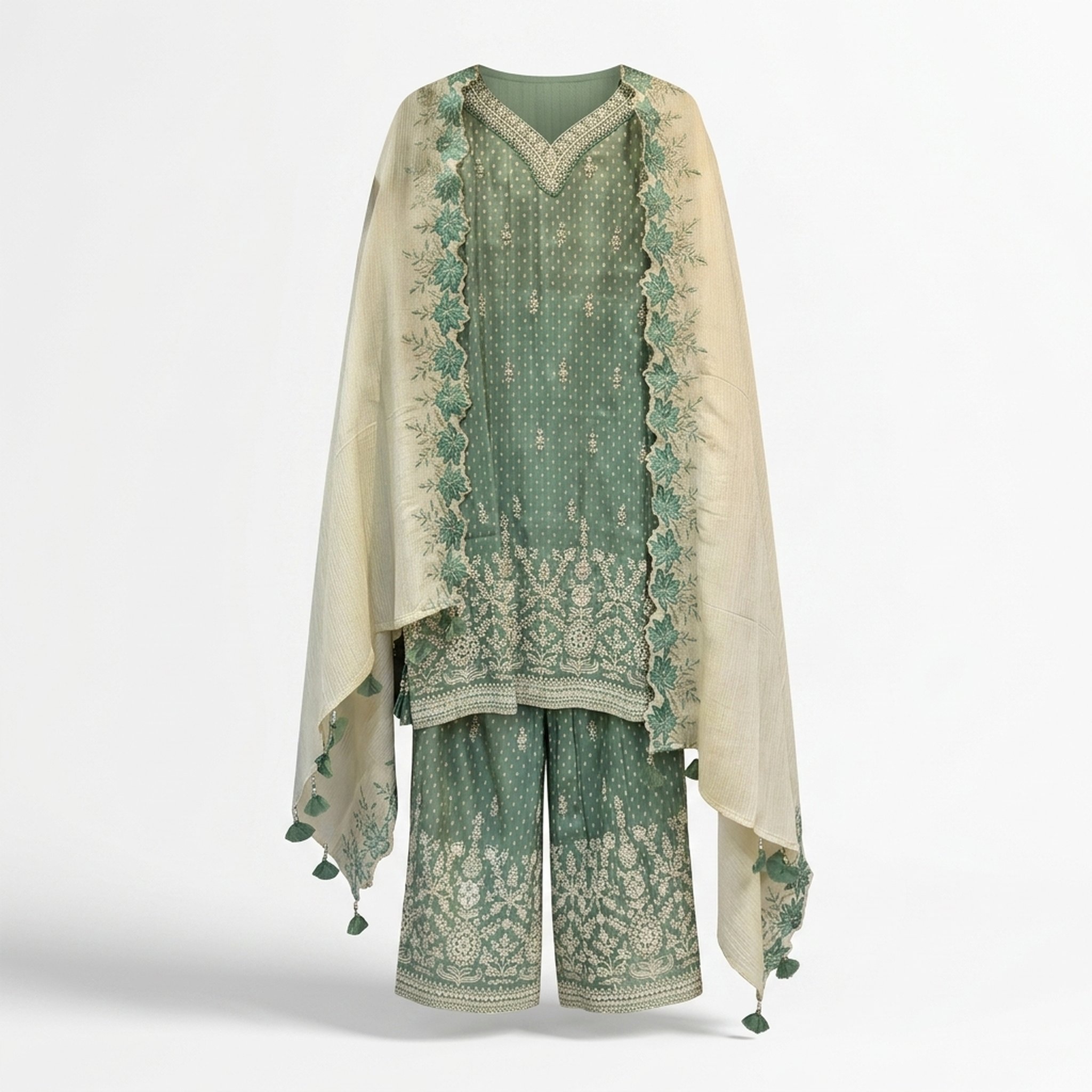 Noopur Clothing Embroidered Sage Green Salwar Suit Set 2