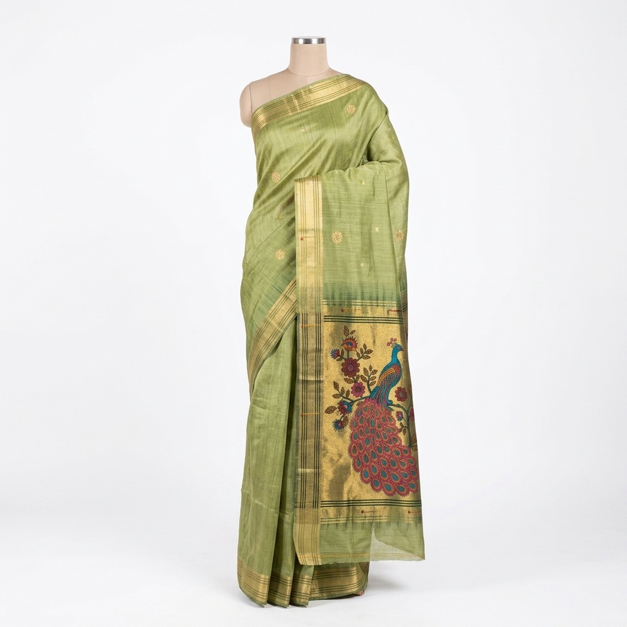 Noopur Clothing Women's Green Peacock Motif Saree