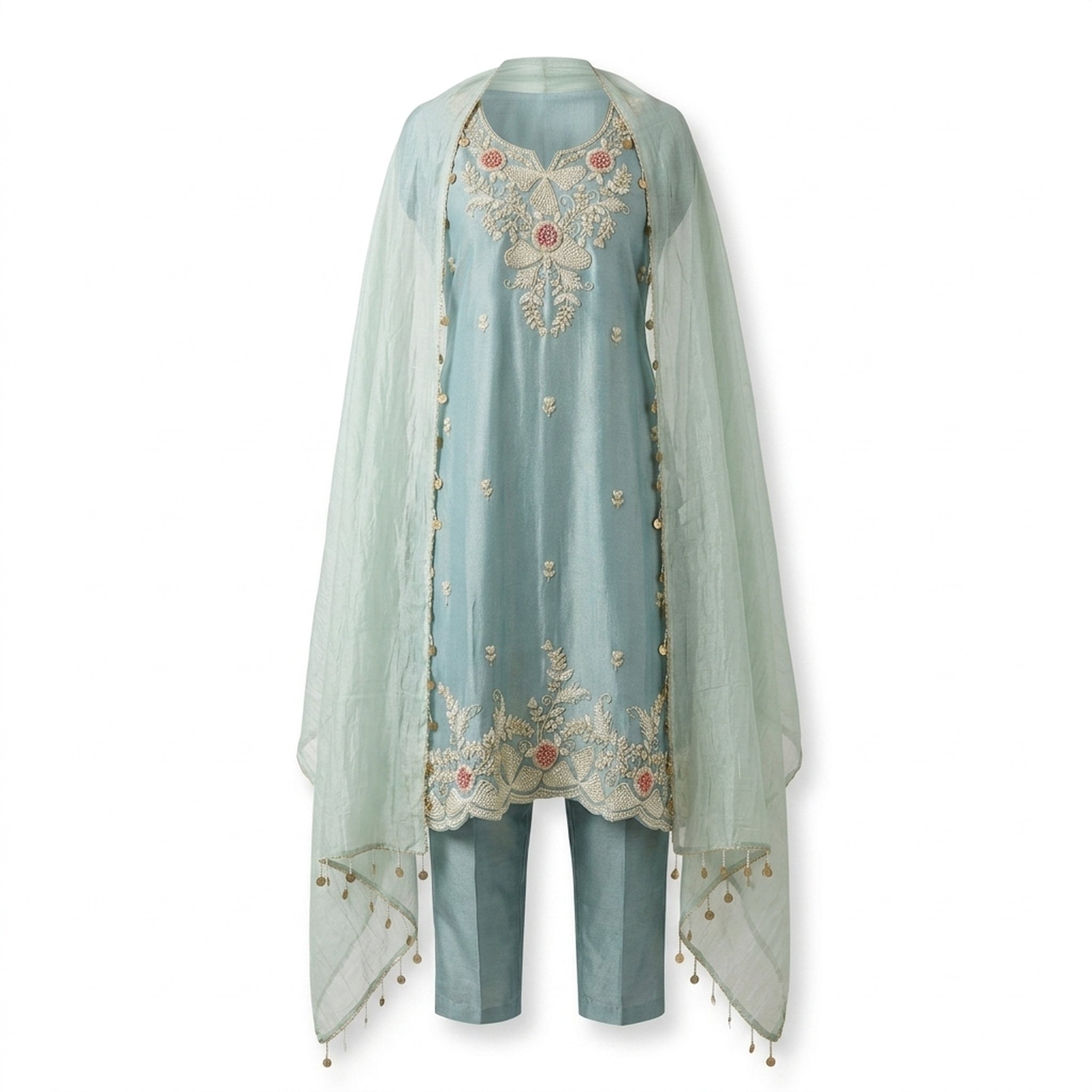 Noopur Clothing Blue Embroidered Kurti Pant Dupatta Set (n552205) 2