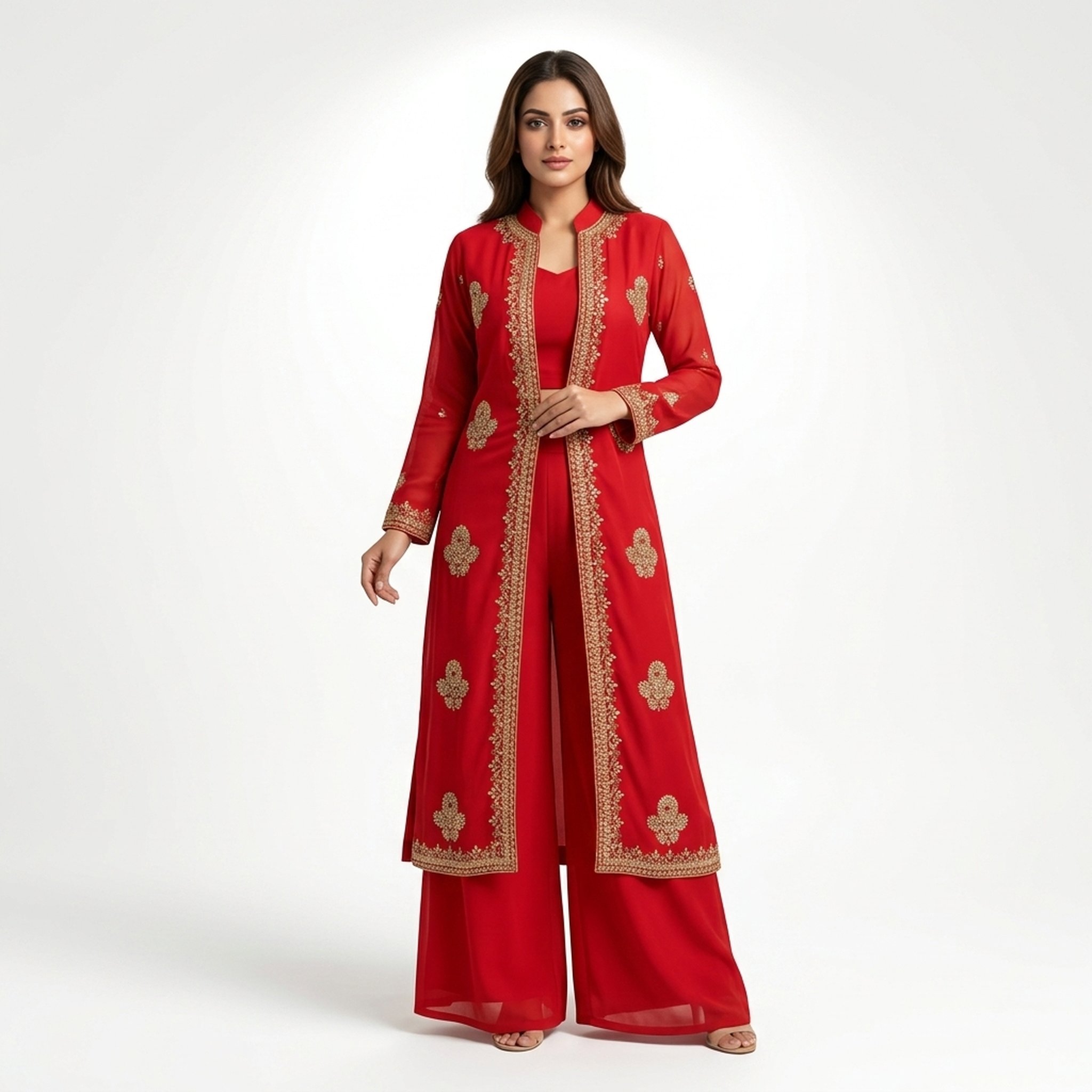 Noopur Clothing Red Embroidered Three-Piece Ethnic Set 2