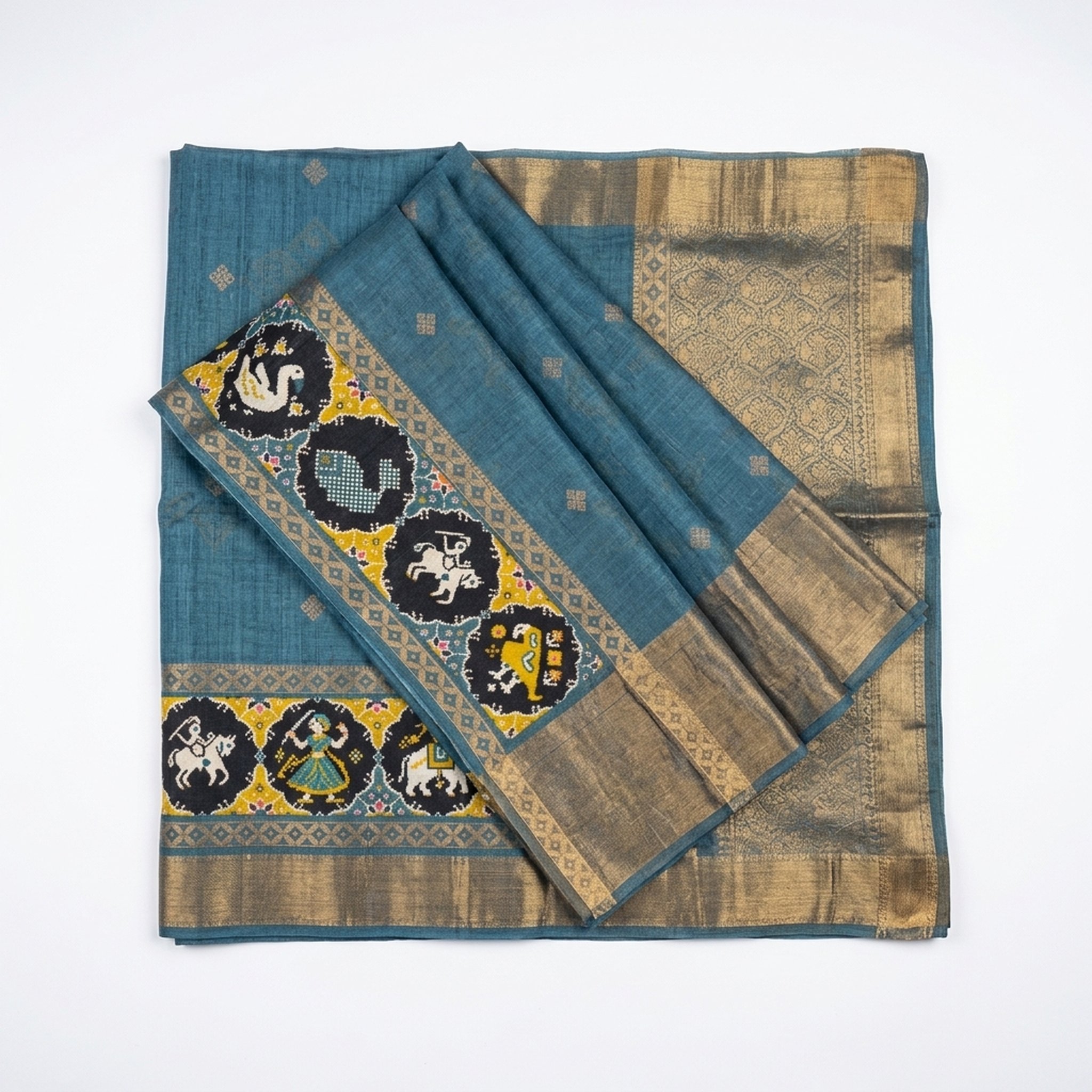 Noopur Clothing Teal Tussar  Saree with Ikat Pallu