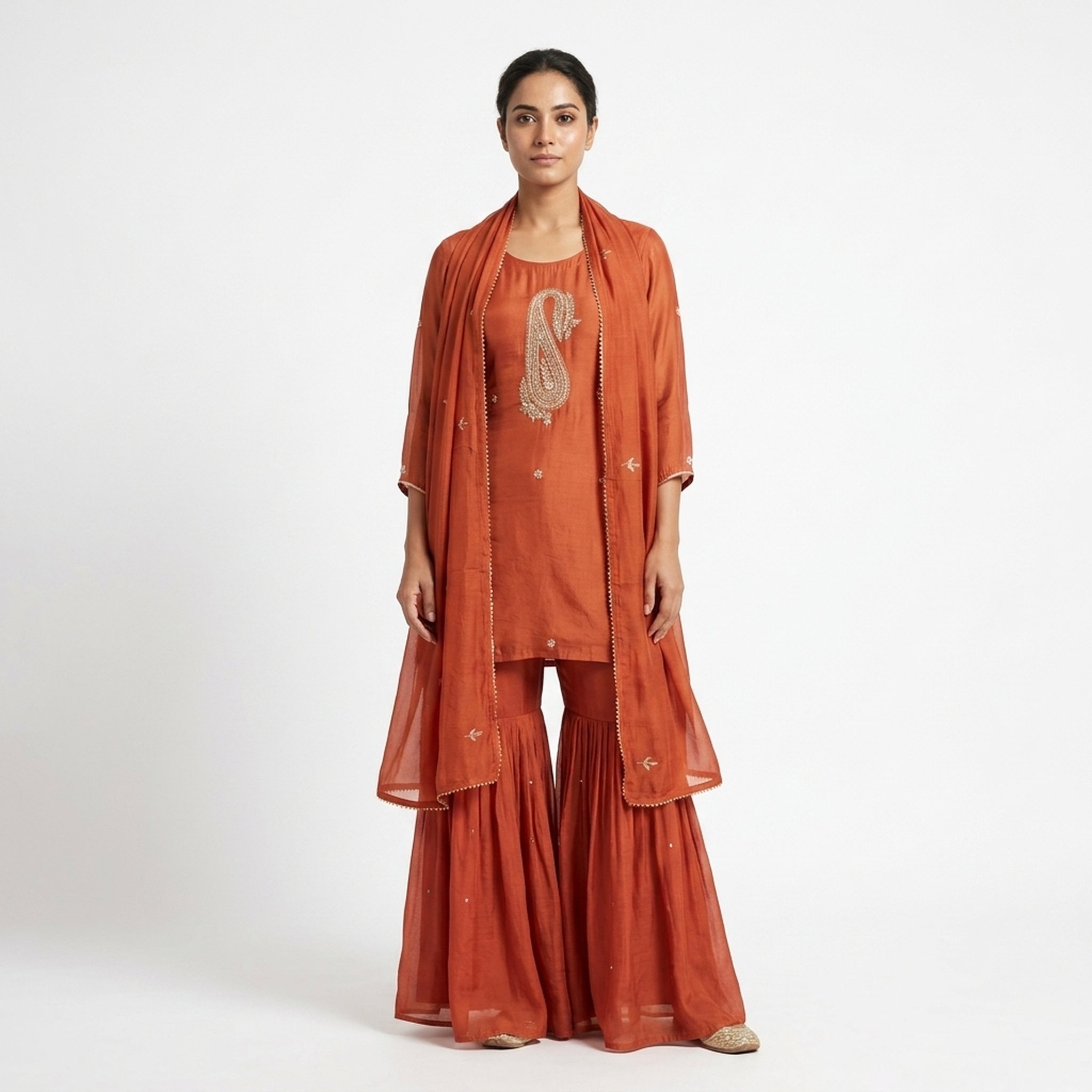Noopur Clothing Rust Embroidered Kurti Sharara Set (N565905) 2