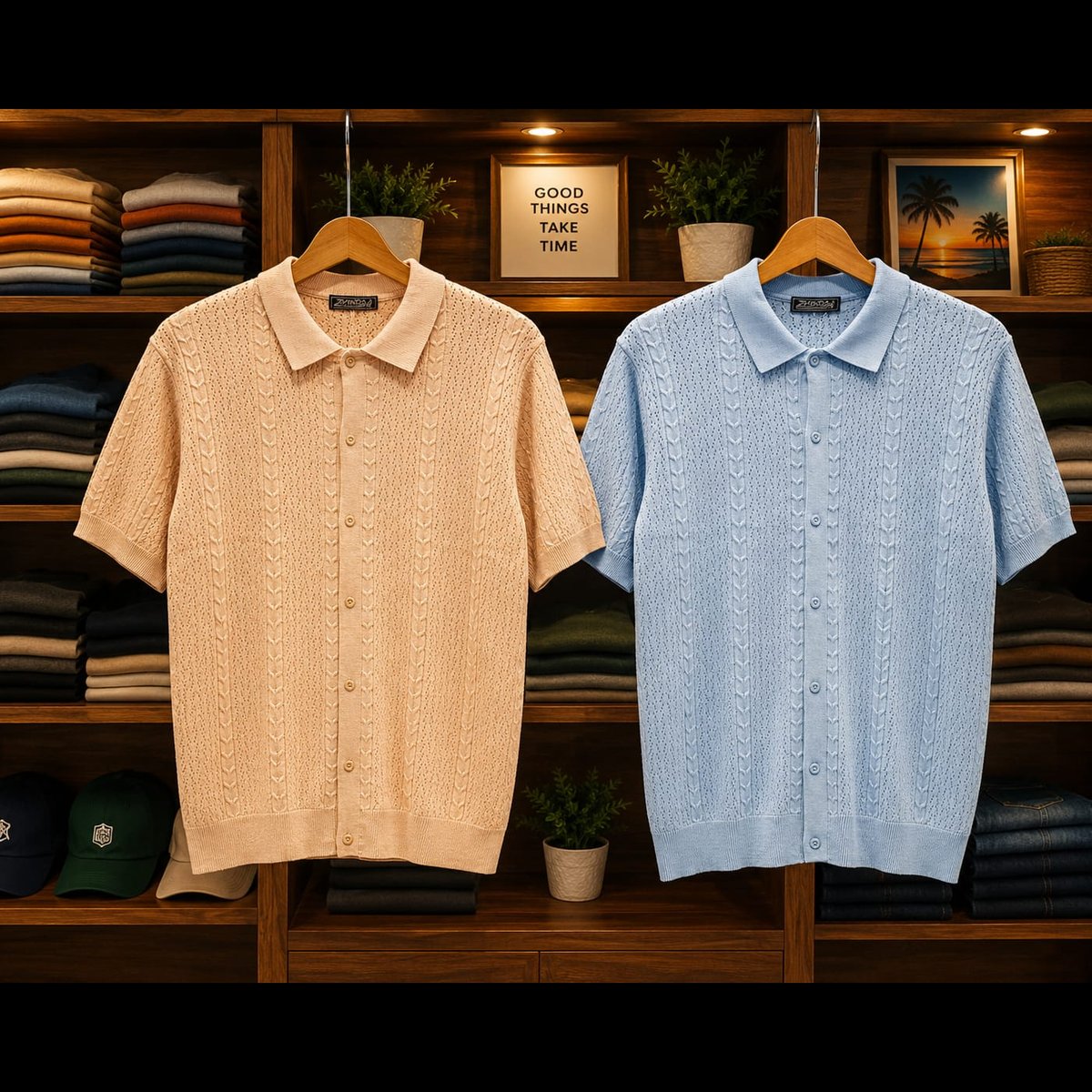 BLESSINGS Men's Crochet Patterned Short Sleeve Shirt 5