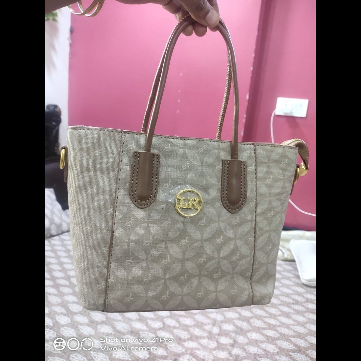 Printed Hand Bag  With  Broad Adjustable Strap