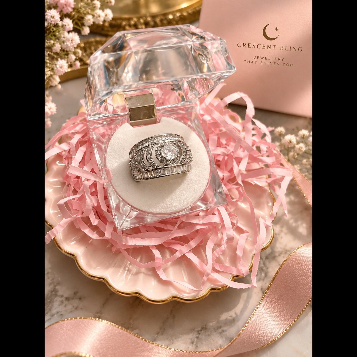 Crescent bling Glamorous Imitation Diamond Ring