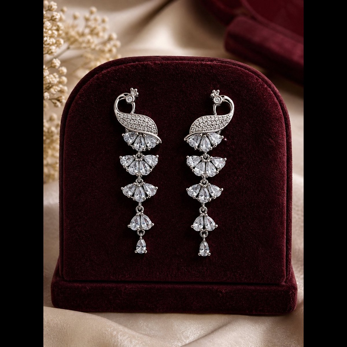 Crescent bling Silver-toned Peacock Drop Dangler Earrings 3