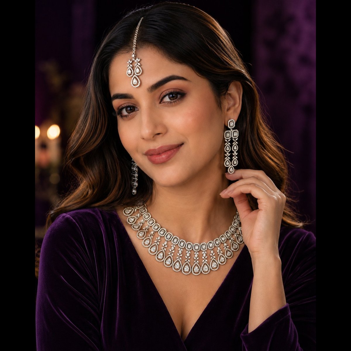 Crescent bling White Stone Studded Bridal Jewelry Set 3
