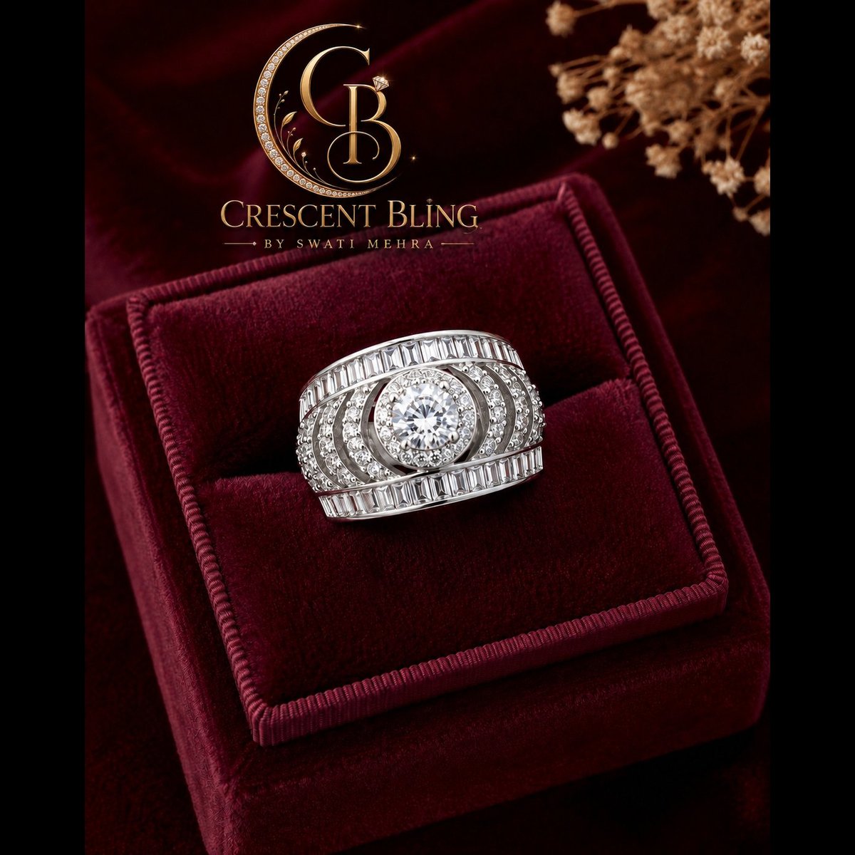 Crescent bling Glamorous Imitation Diamond Ring 3