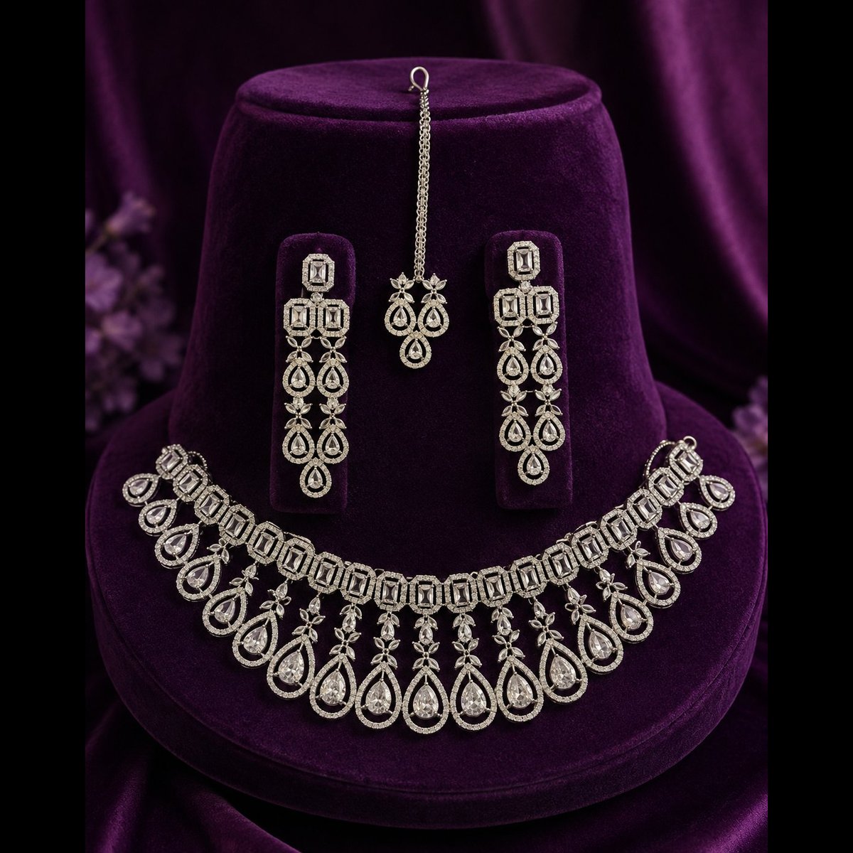 Crescent bling White Stone Studded Bridal Jewelry Set