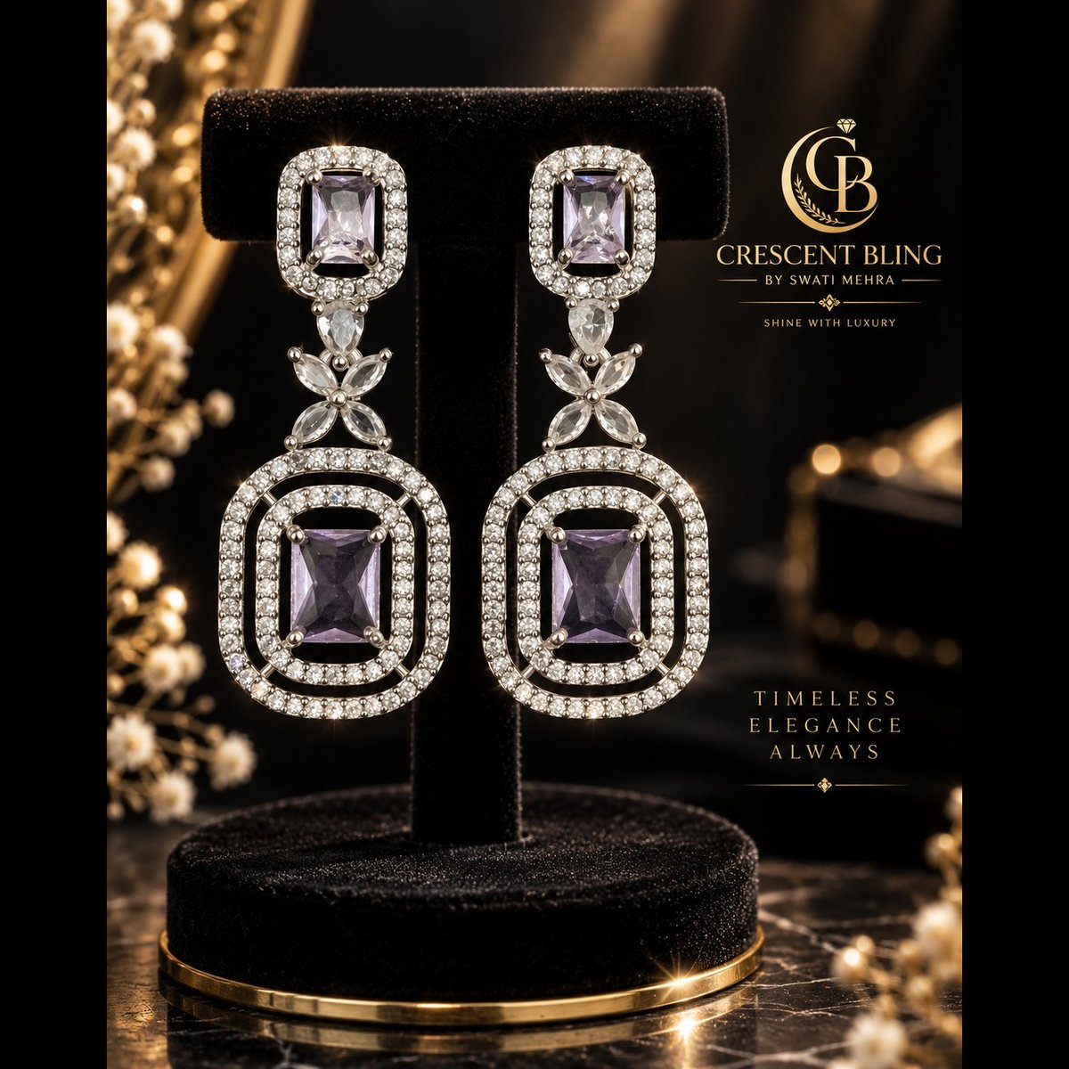 Crescent bling Elegant Purple Gemstone Drop Earrings 2