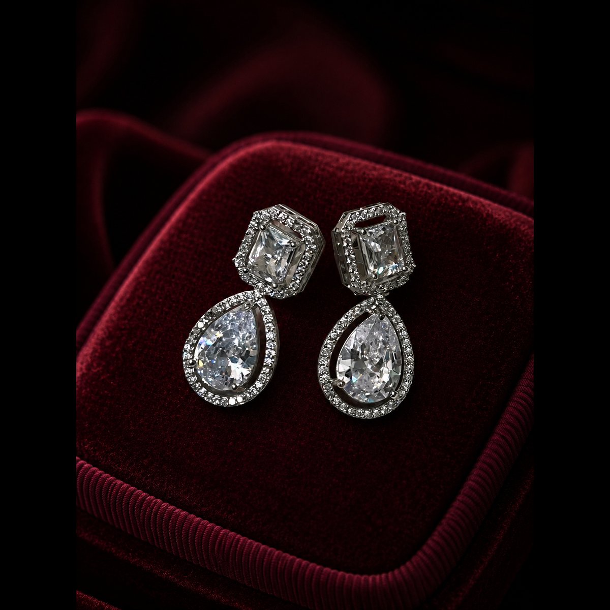 Crescent bling Silver Toned Cubic Zirconia Drop Earrings